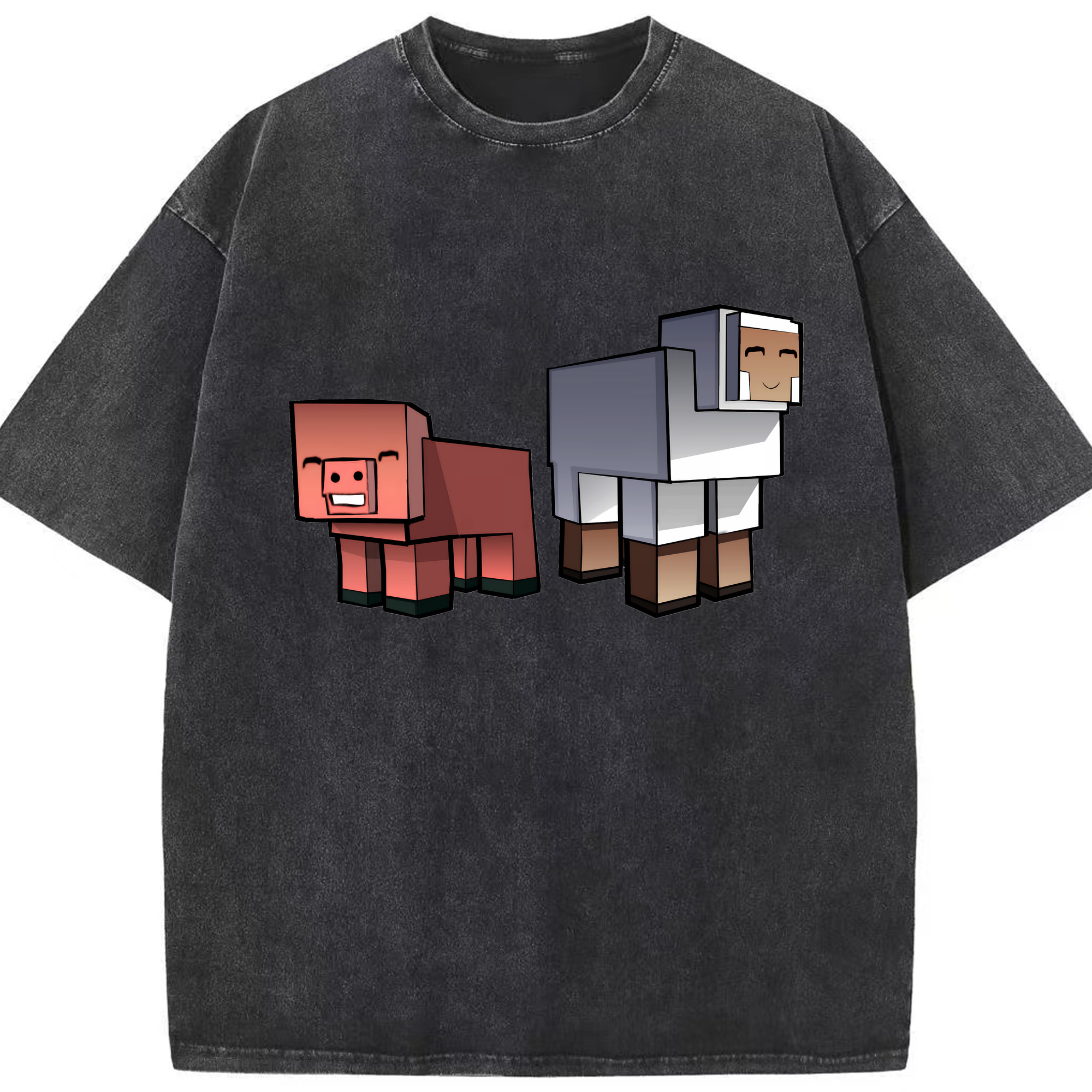 （画像用） マインクラフト ブロックの世界 Minecraft MC Block world 綿100% ヴィンテージ風 半袖Tシャツ（フロントプリント）