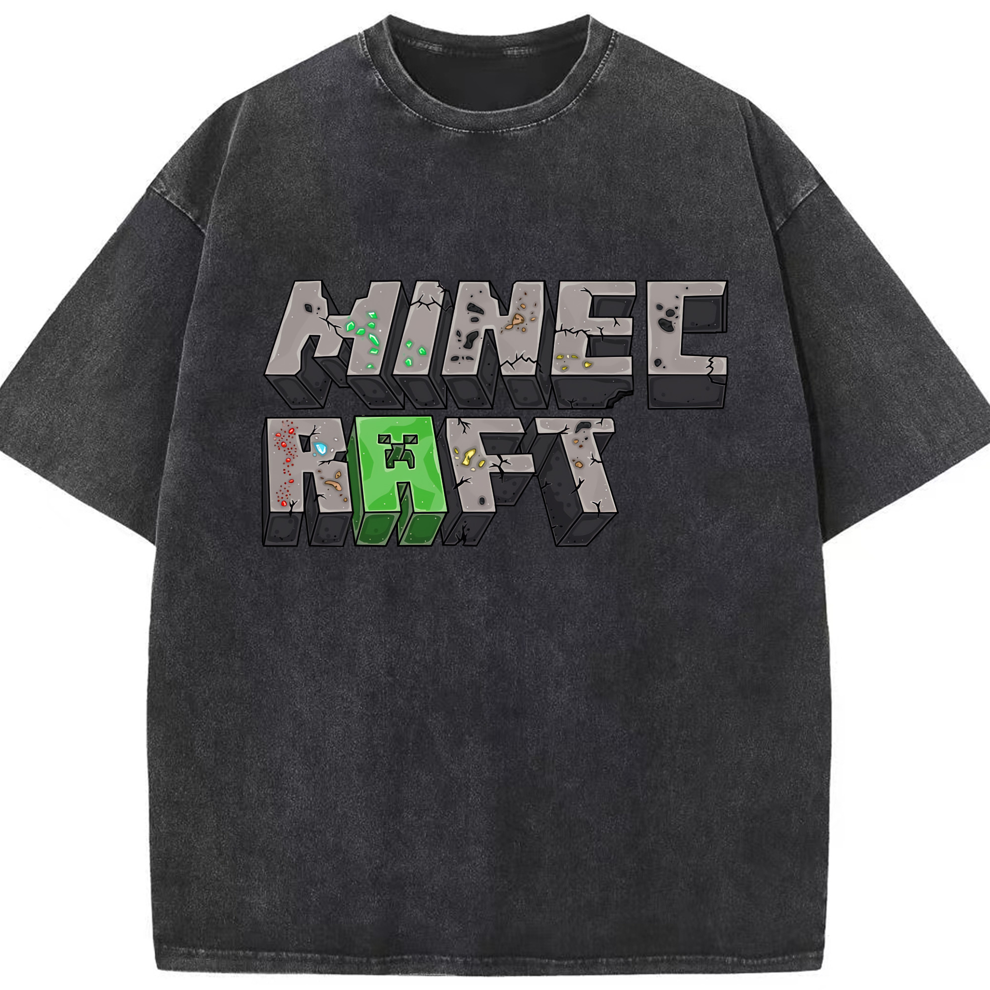 （画像用） マインクラフト ブロックの世界 Minecraft MC Block world 綿100% ヴィンテージ風 半袖Tシャツ（フロントプリント）