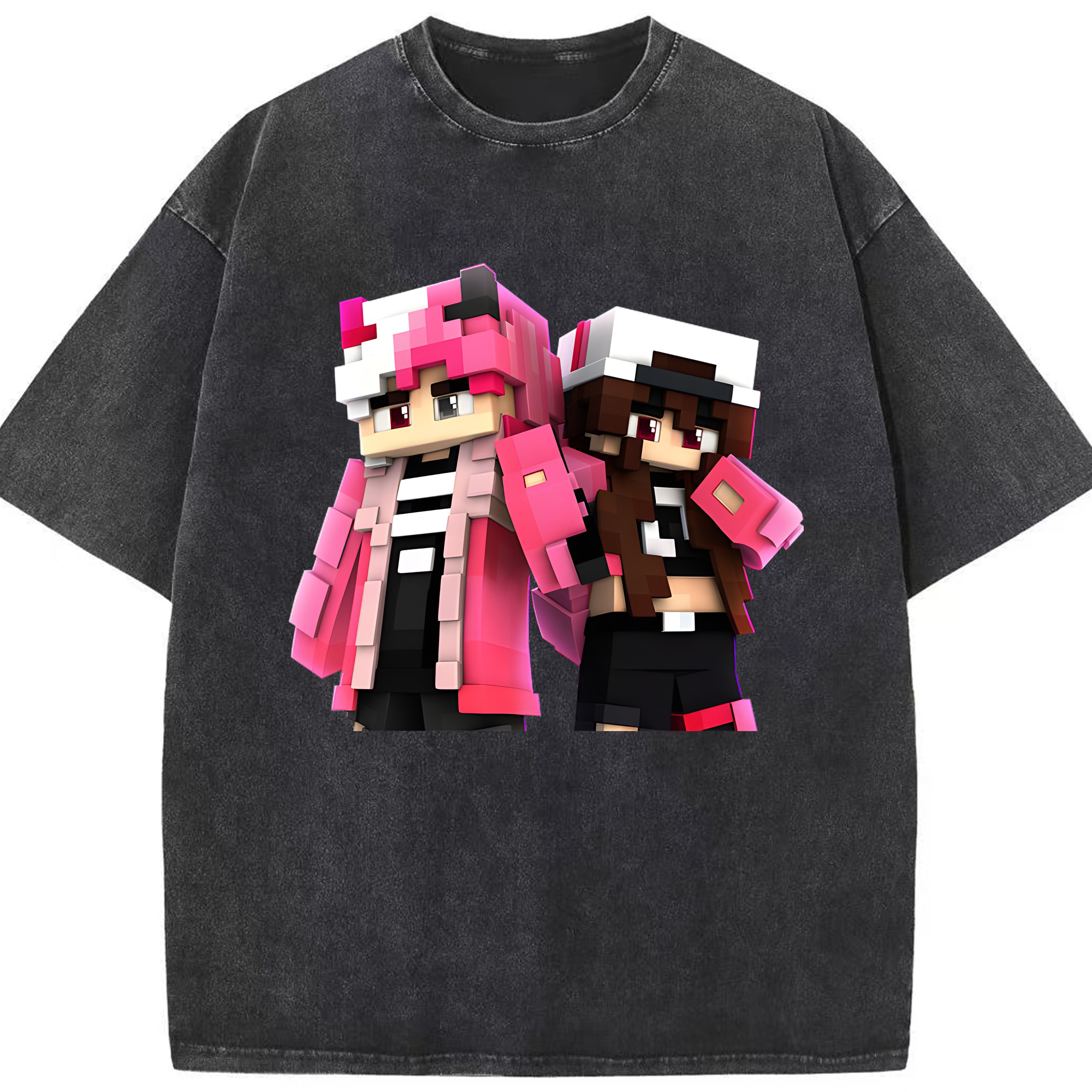 （画像用） マインクラフト ブロックの世界 Minecraft MC Block world 綿100% ヴィンテージ風 半袖Tシャツ（フロントプリント）