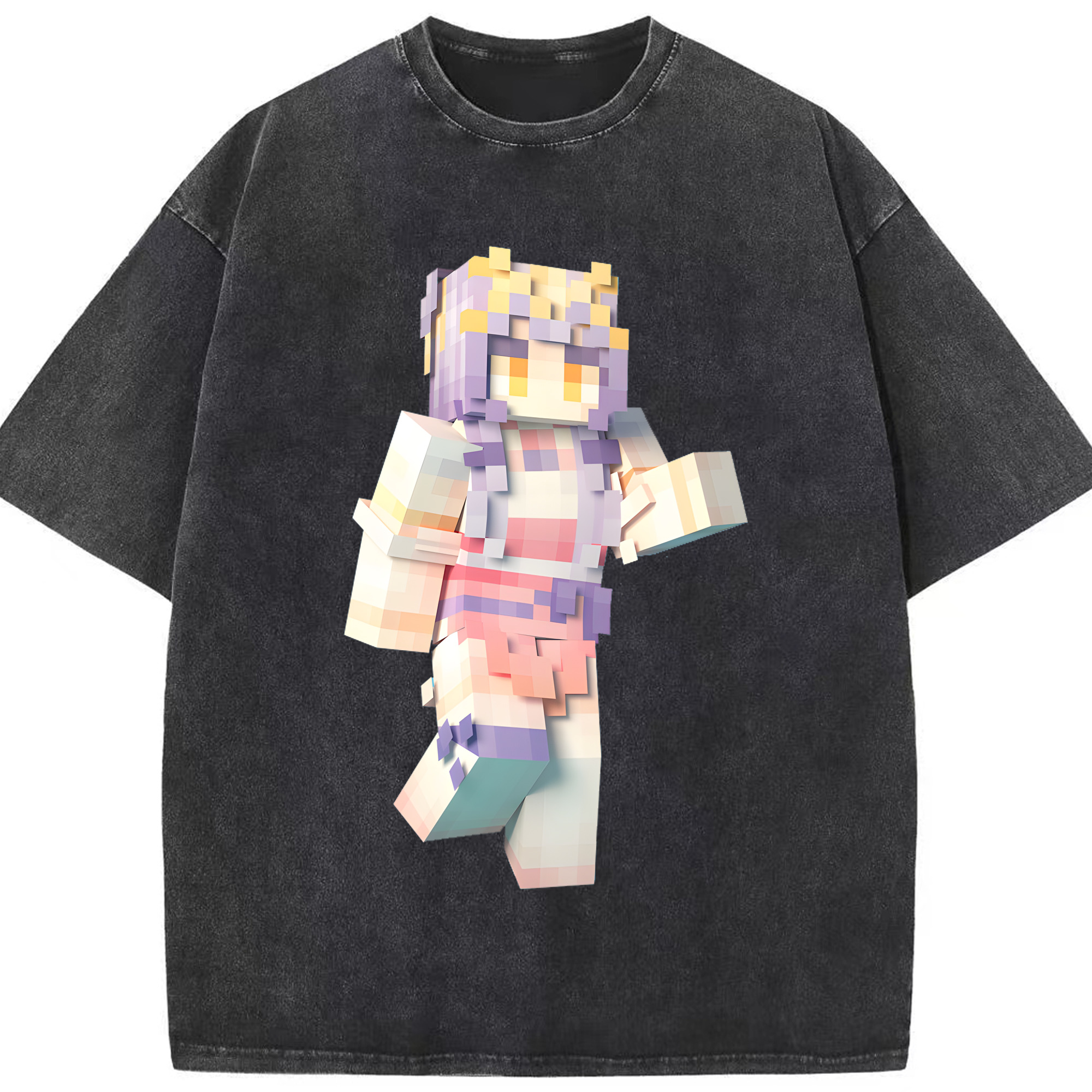 （画像用） マインクラフト ブロックの世界 Minecraft MC Block world 綿100% ヴィンテージ風 半袖Tシャツ（フロントプリント）