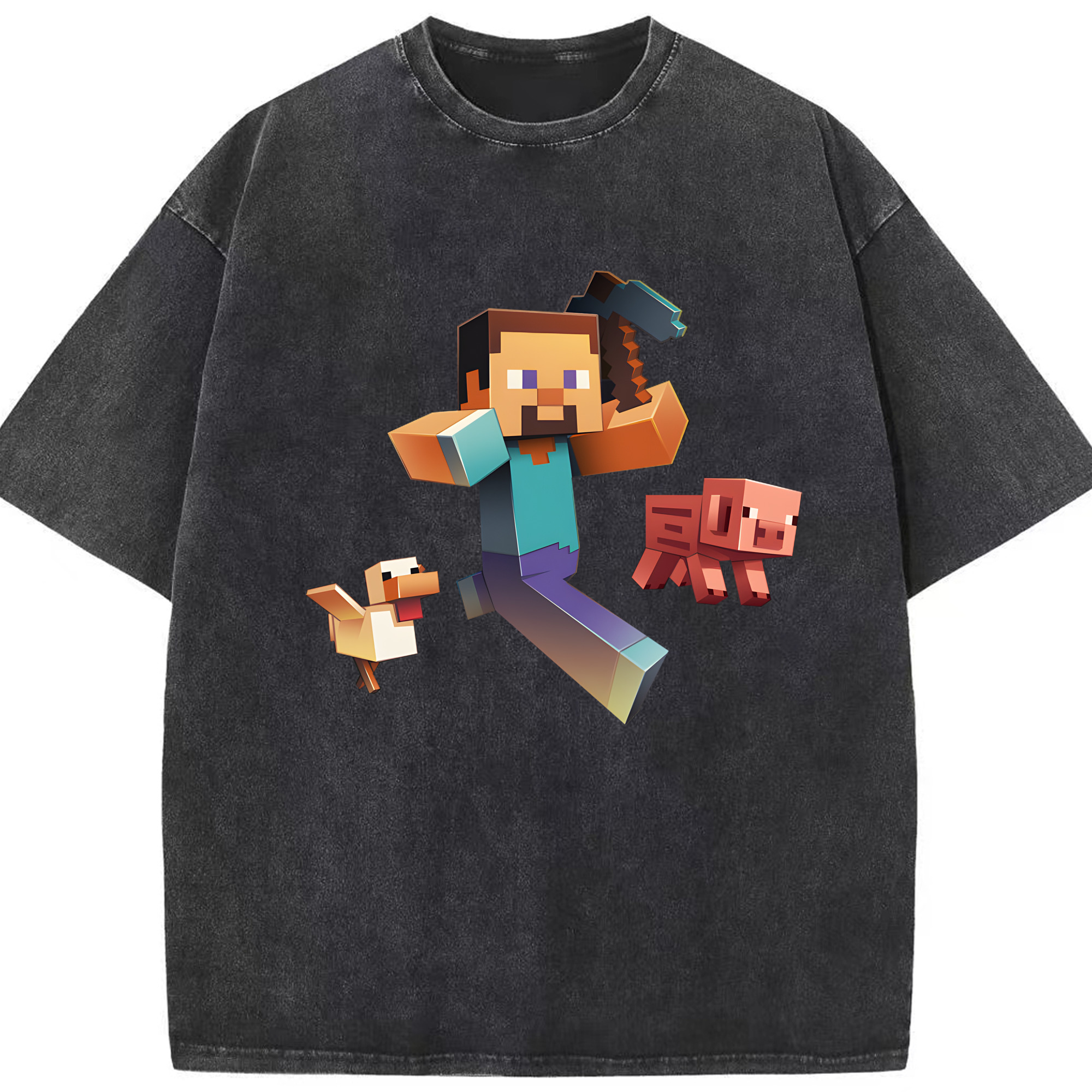 （画像用） マインクラフト ブロックの世界 Minecraft MC Block world 綿100% ヴィンテージ風 半袖Tシャツ（フロントプリント）