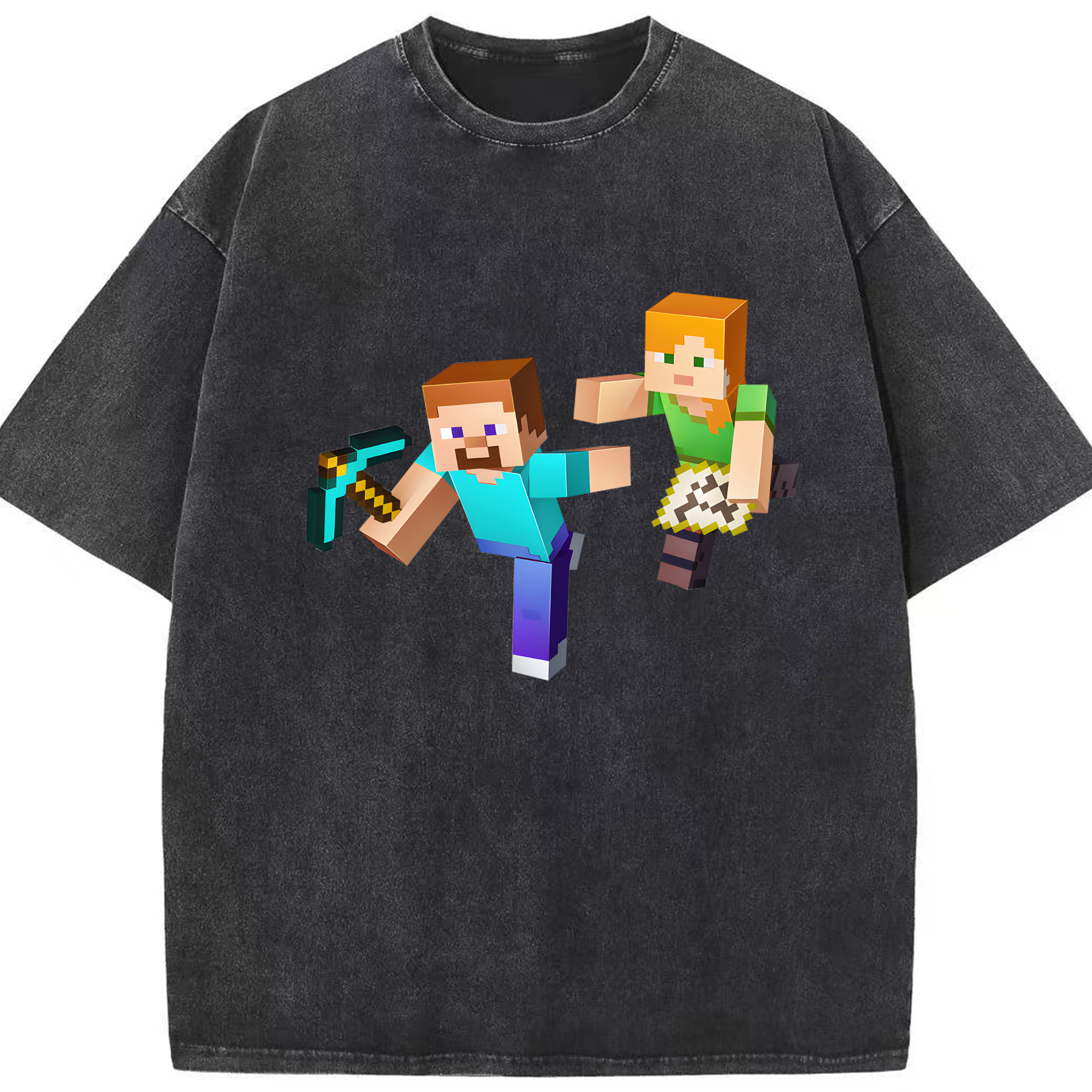 （画像用） マインクラフト ブロックの世界 Minecraft MC Block world 綿100% ヴィンテージ風 半袖Tシャツ（フロントプリント）