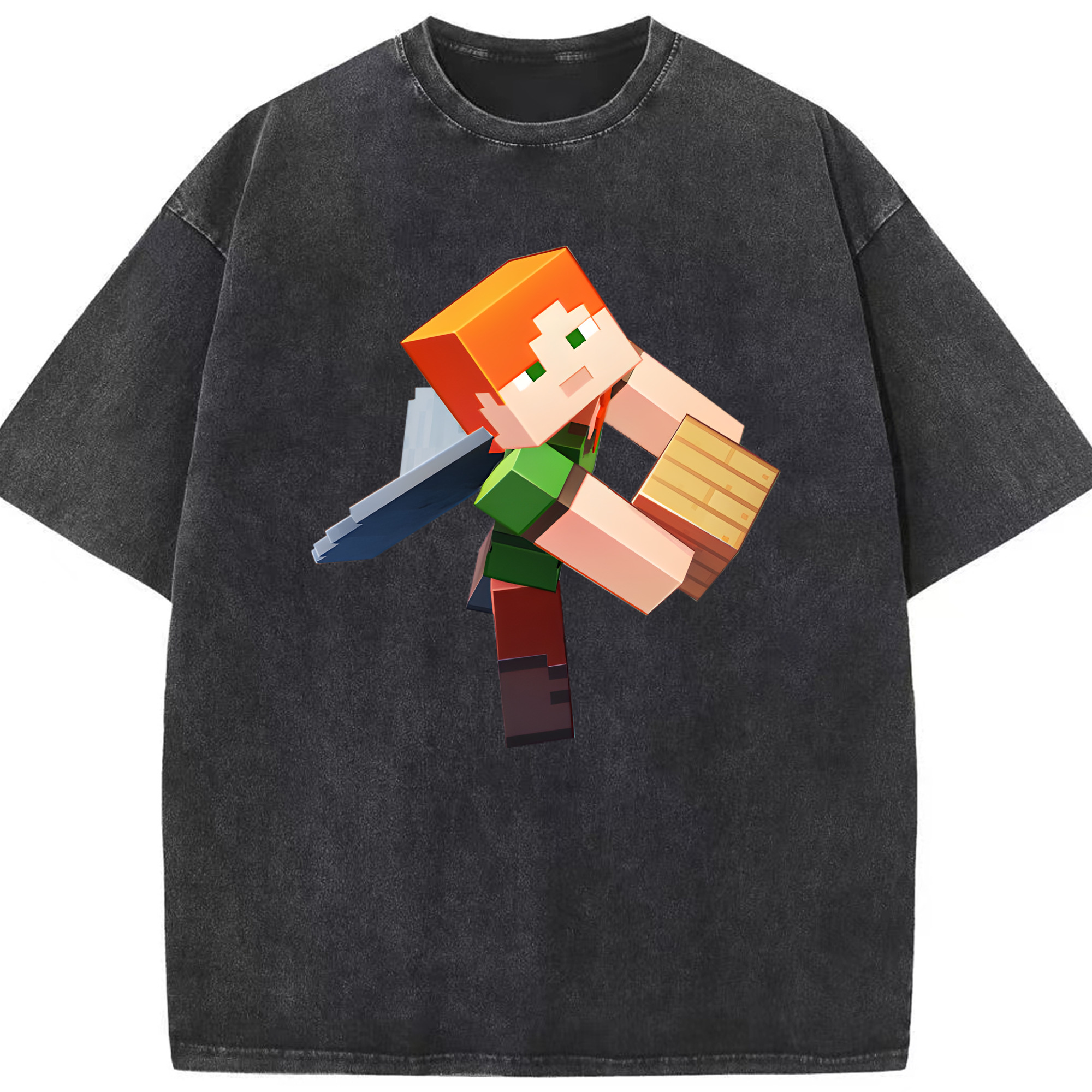 （画像用） マインクラフト ブロックの世界 Minecraft MC Block world 綿100% ヴィンテージ風 半袖Tシャツ（フロントプリント）