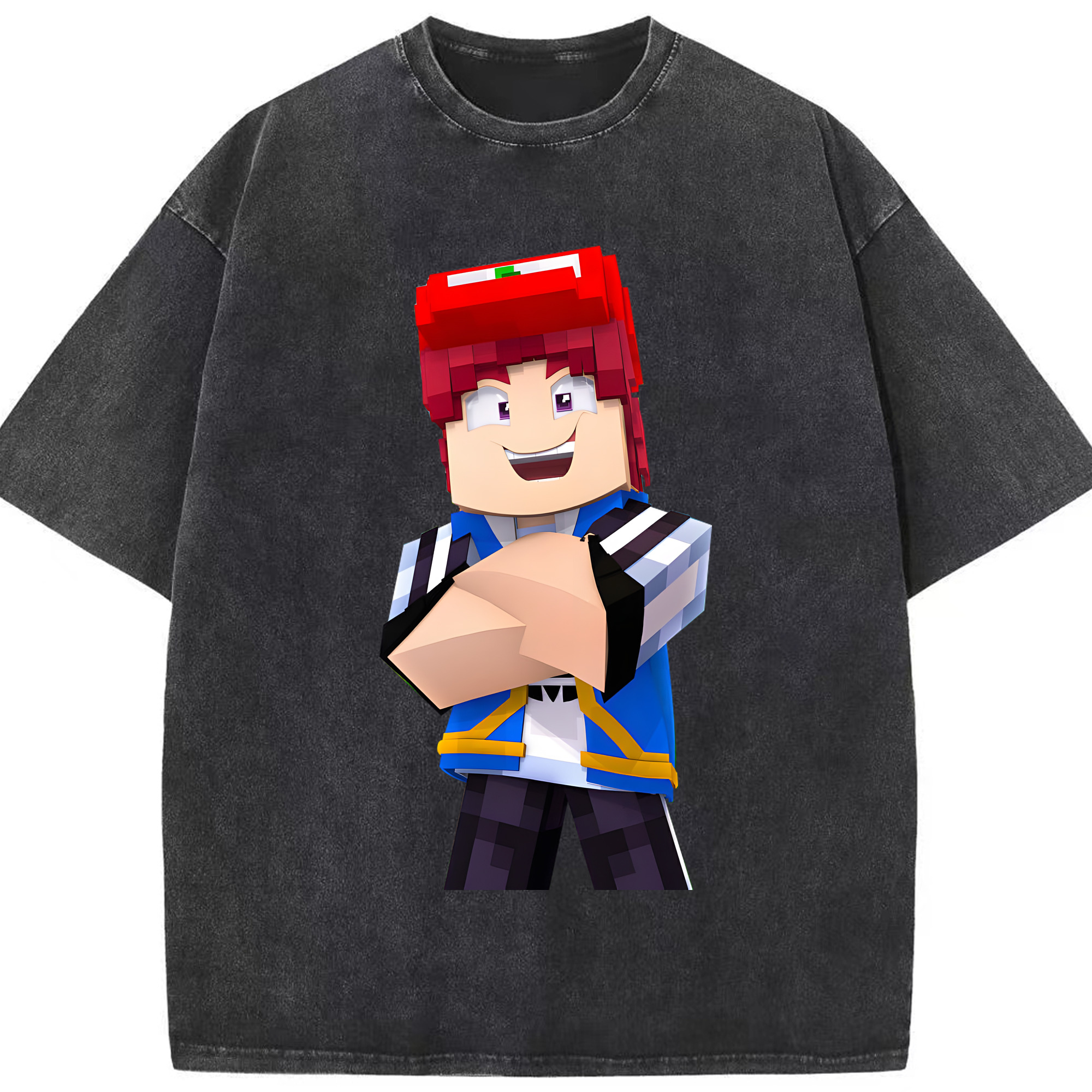 （画像用） マインクラフト ブロックの世界 Minecraft MC Block world 綿100% ヴィンテージ風 半袖Tシャツ（フロントプリント）