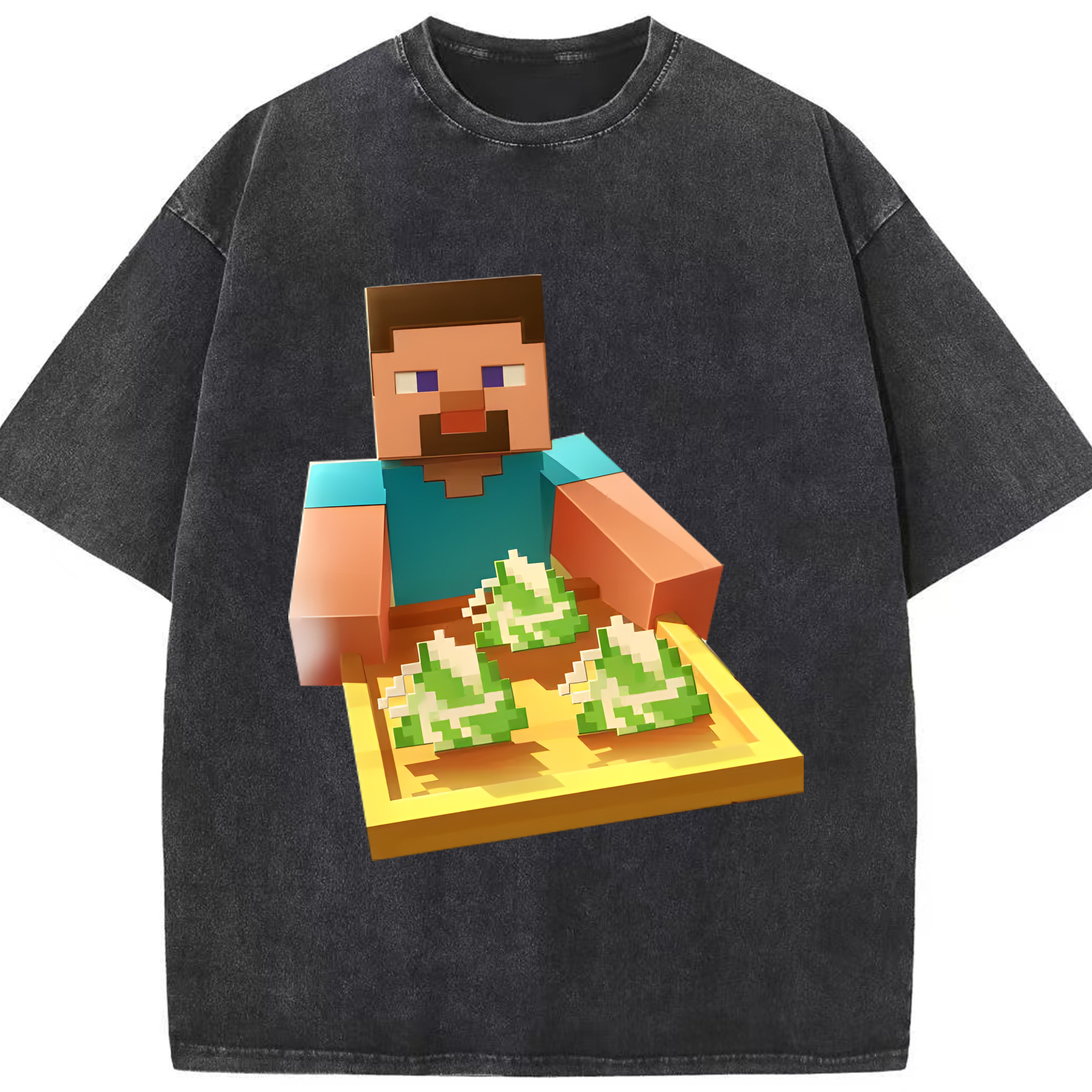 （画像用） マインクラフト ブロックの世界 Minecraft MC Block world 綿100% ヴィンテージ風 半袖Tシャツ（フロントプリント）