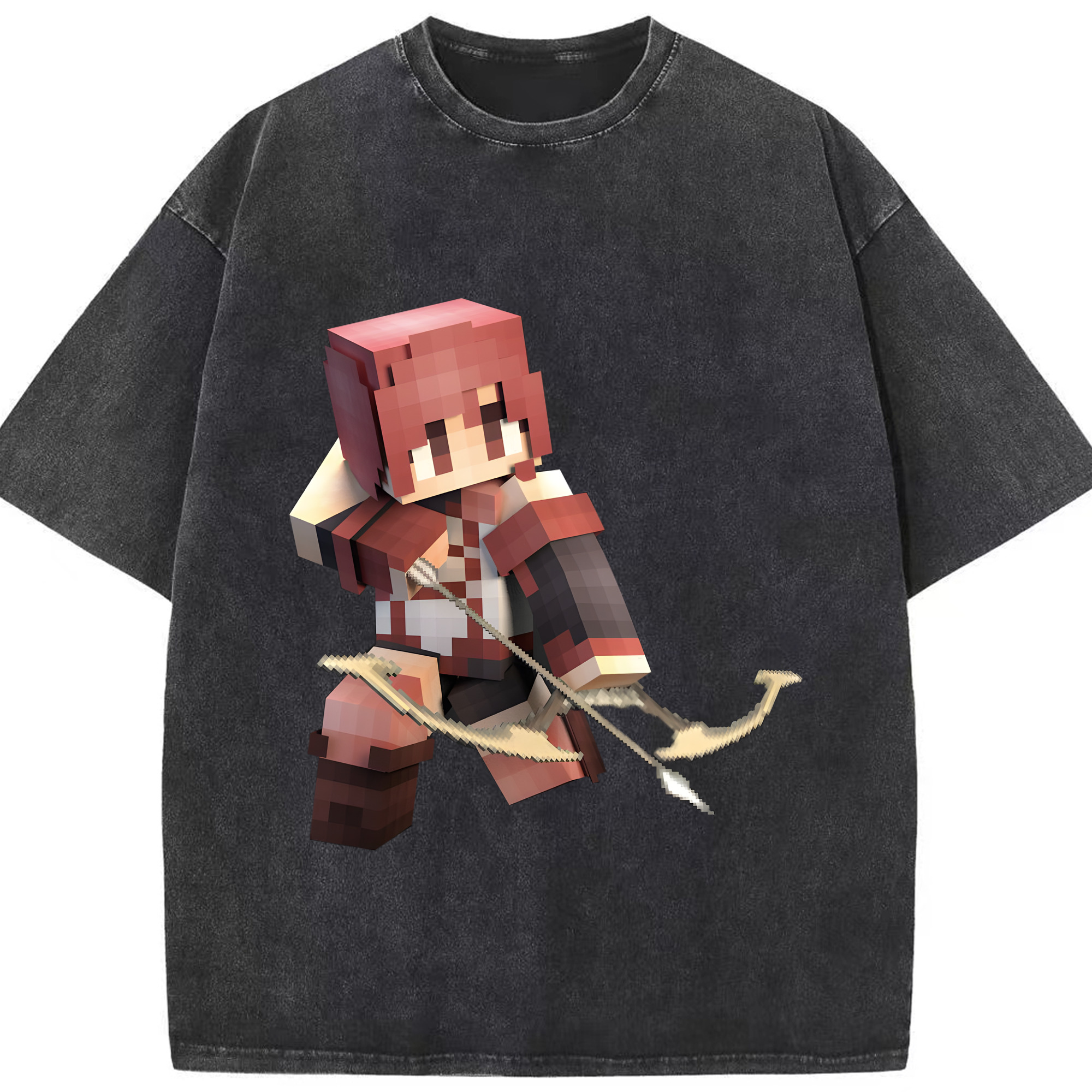 （画像用） マインクラフト ブロックの世界 Minecraft MC Block world 綿100% ヴィンテージ風 半袖Tシャツ（フロントプリント）