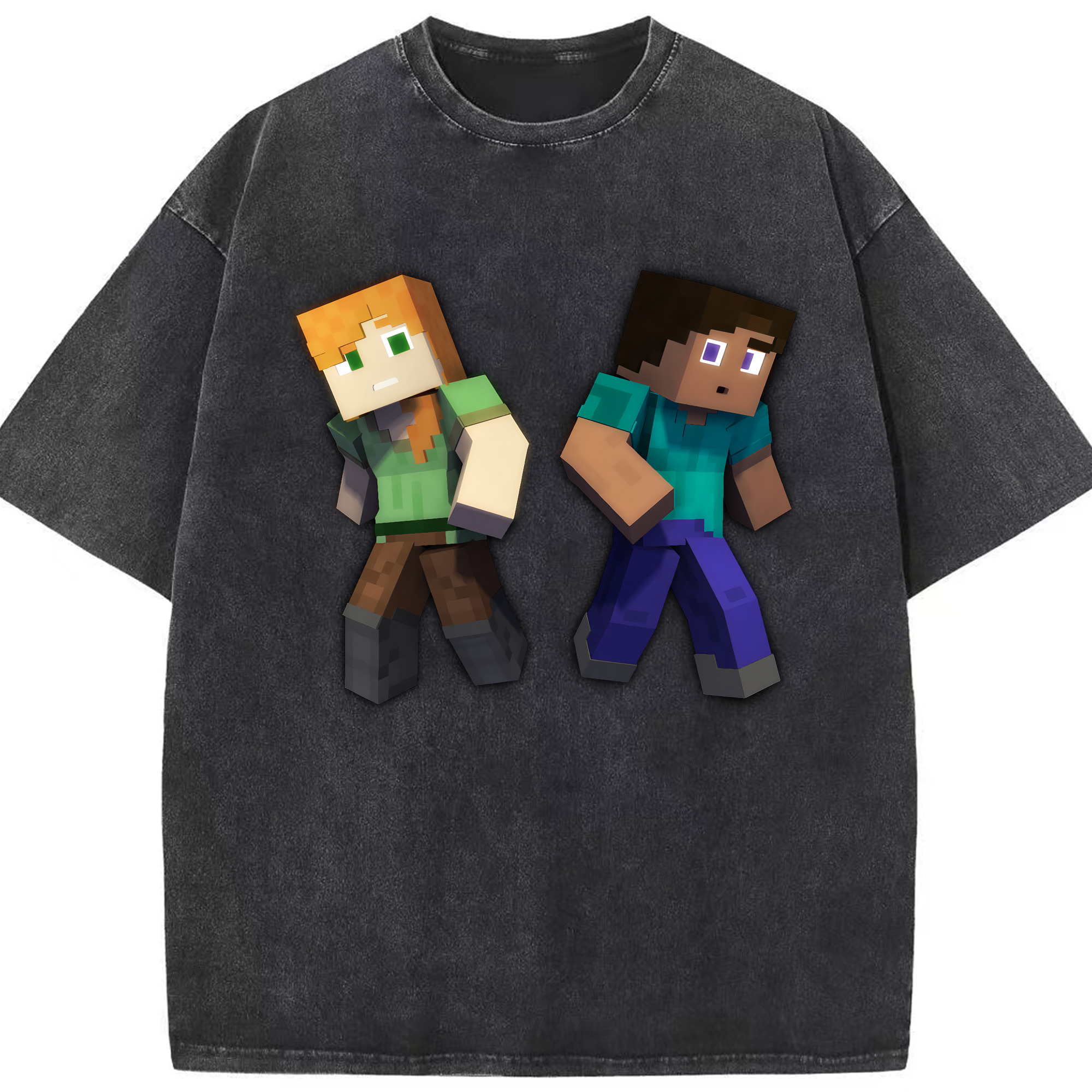 （画像用） マインクラフト ブロックの世界 Minecraft MC Block world 綿100% ヴィンテージ風 半袖Tシャツ（フロントプリント）