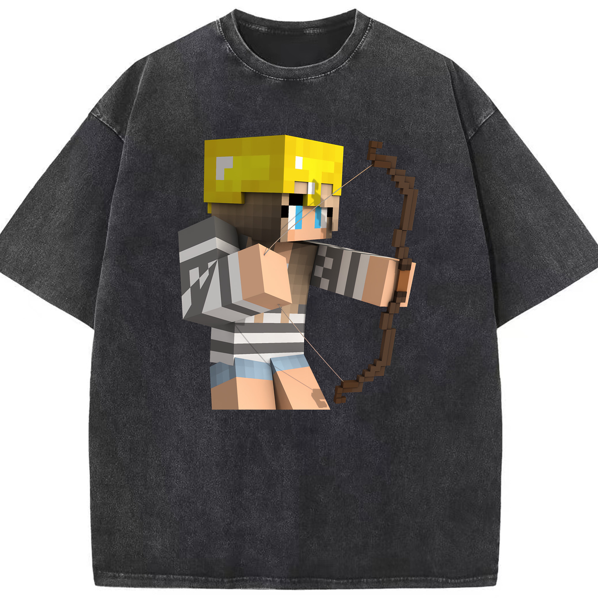 （画像用） マインクラフト ブロックの世界 Minecraft MC Block world 綿100% ヴィンテージ風 半袖Tシャツ（フロントプリント）