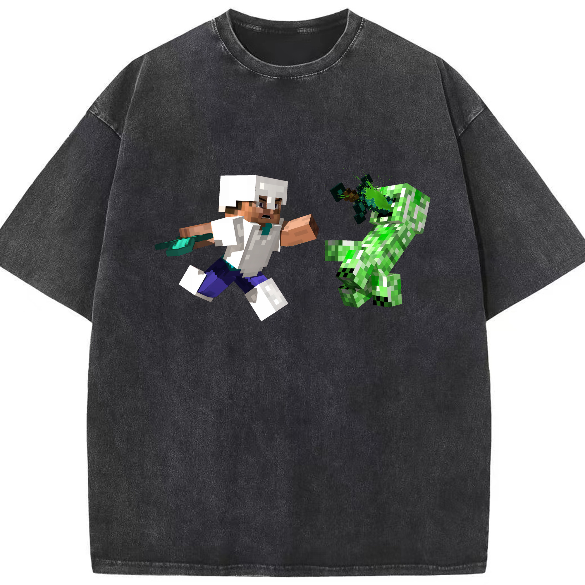 （画像用） マインクラフト ブロックの世界 Minecraft MC Block world 綿100% ヴィンテージ風 半袖Tシャツ（フロントプリント）