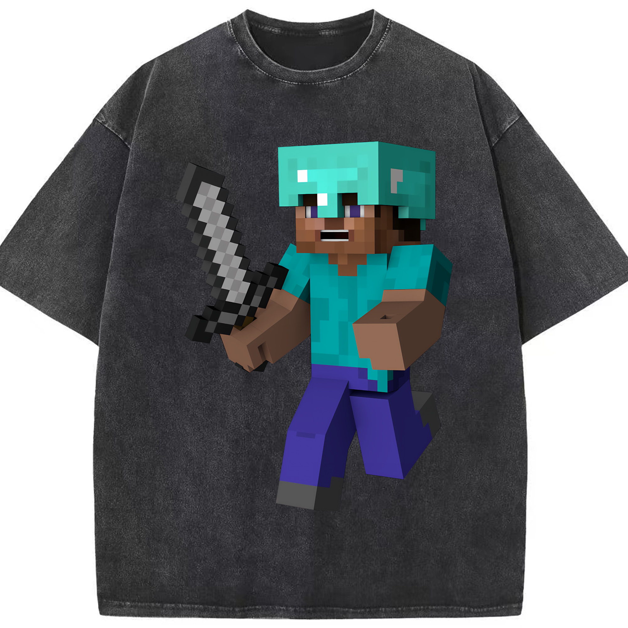 （画像用） マインクラフト ブロックの世界 Minecraft MC Block world 綿100% ヴィンテージ風 半袖Tシャツ（フロントプリント）