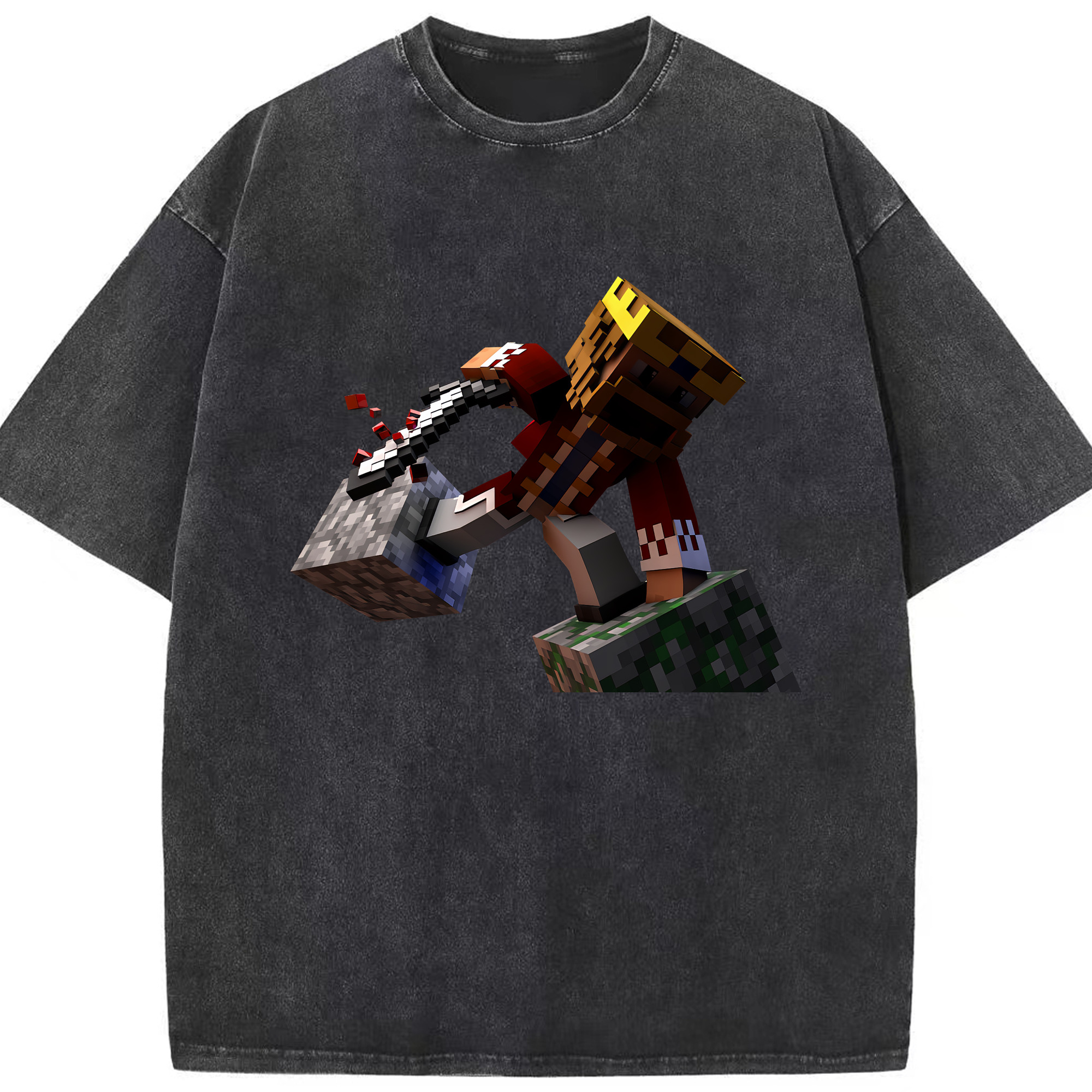 （画像用） マインクラフト ブロックの世界 Minecraft MC Block world 綿100% ヴィンテージ風 半袖Tシャツ（フロントプリント）
