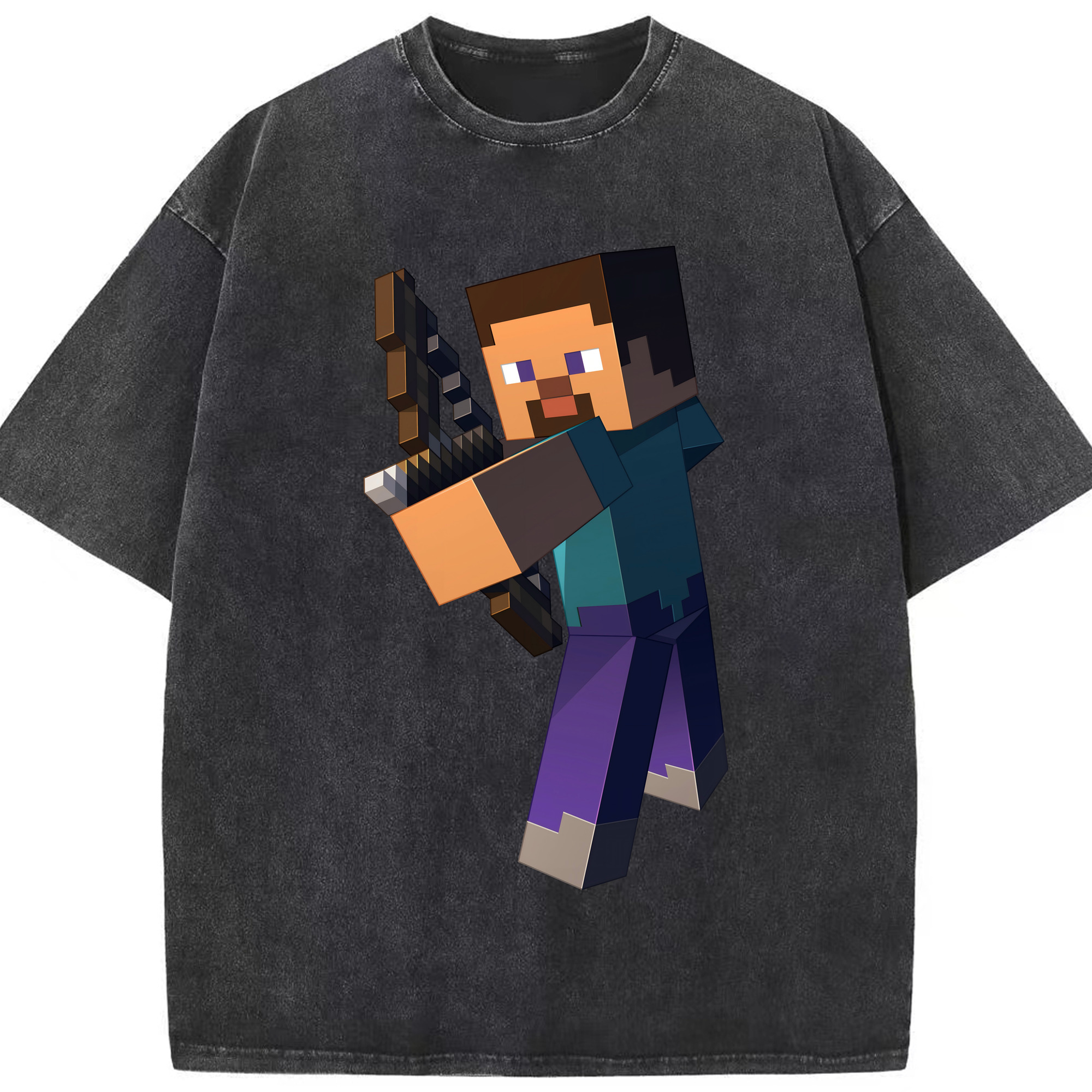 （画像用） マインクラフト ブロックの世界 Minecraft MC Block world 綿100% ヴィンテージ風 半袖Tシャツ（フロントプリント）