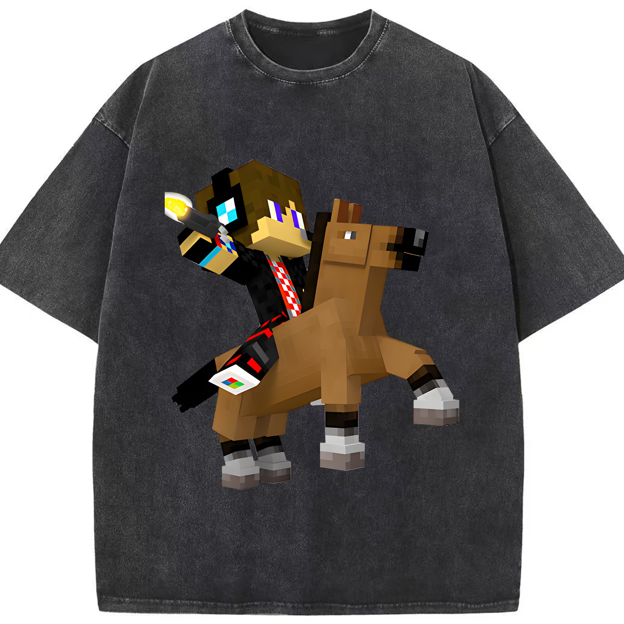 （画像用） マインクラフト ブロックの世界 Minecraft MC Block world 綿100% ヴィンテージ風 半袖Tシャツ（フロントプリント）