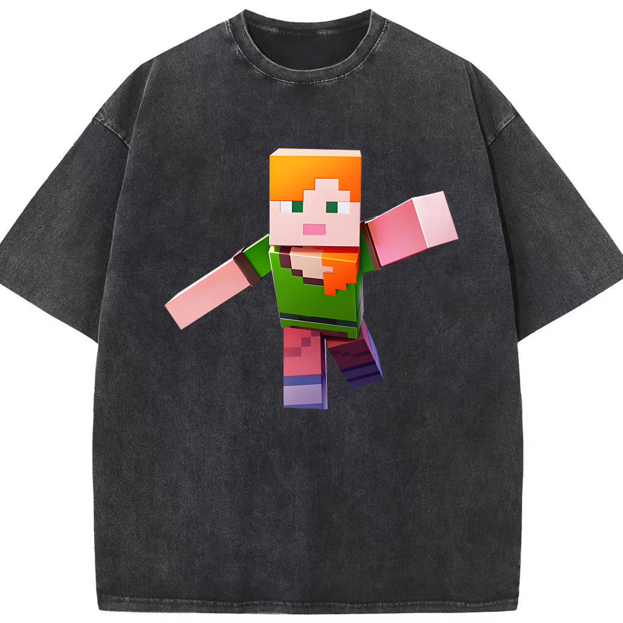 （画像用） マインクラフト ブロックの世界 Minecraft MC Block world 綿100% ヴィンテージ風 半袖Tシャツ（フロントプリント）