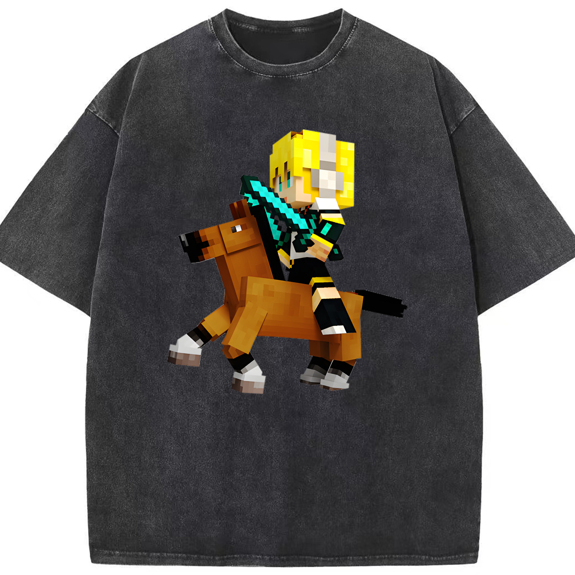 （画像用） マインクラフト ブロックの世界 Minecraft MC Block world 綿100% ヴィンテージ風 半袖Tシャツ（フロントプリント）