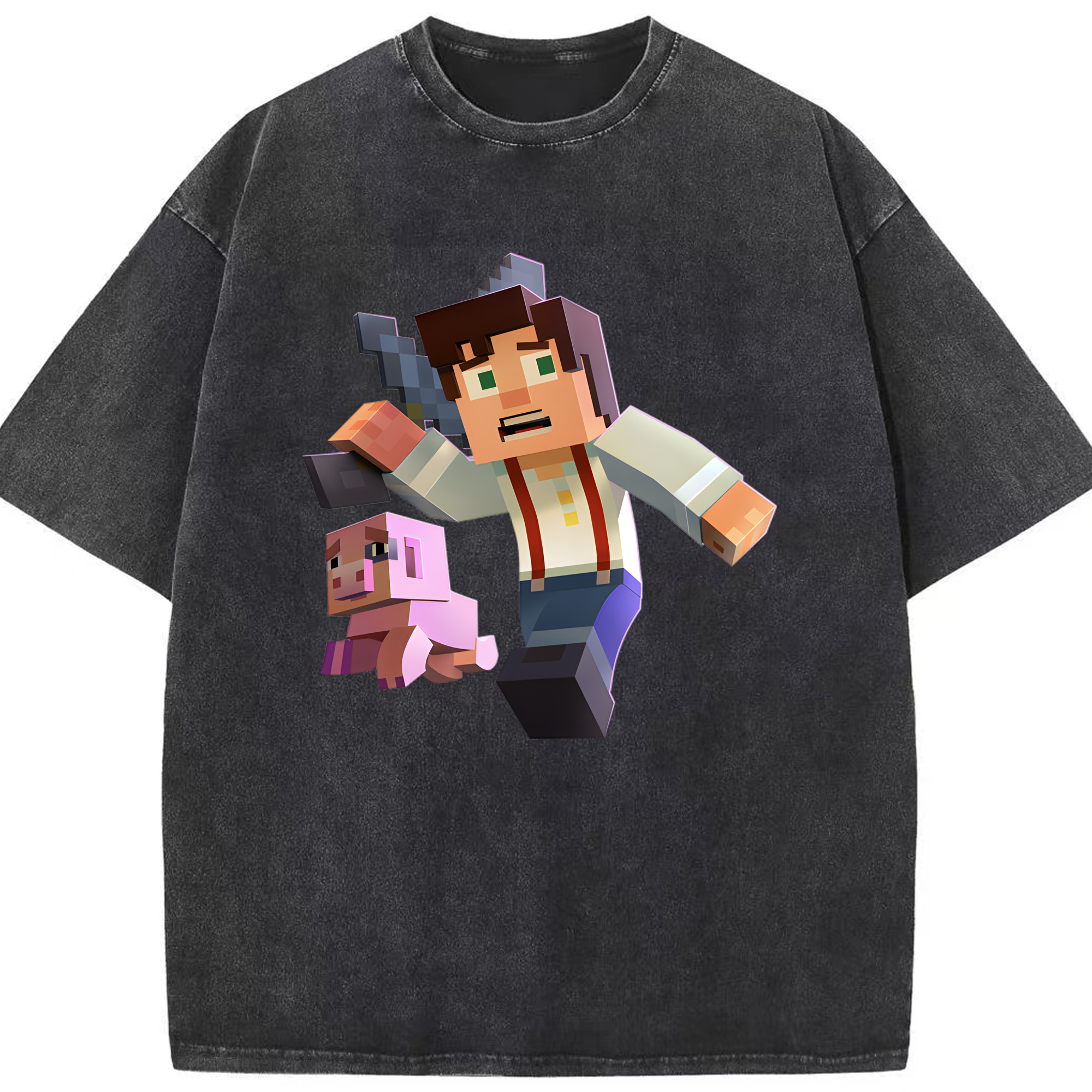 （画像用） マインクラフト ブロックの世界 Minecraft MC Block world 綿100% ヴィンテージ風 半袖Tシャツ（フロントプリント）