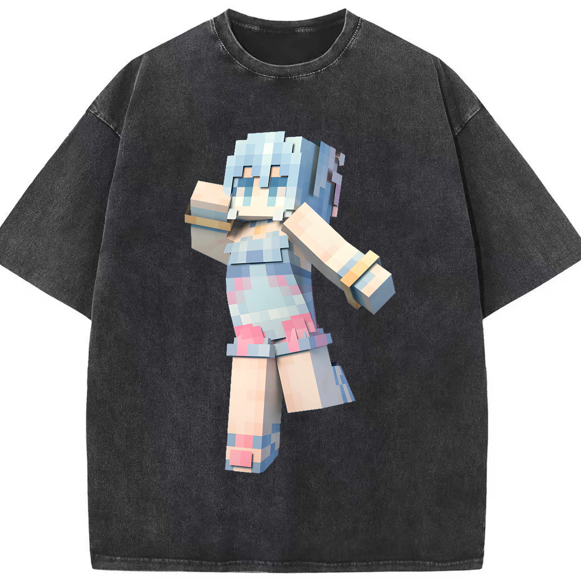 （画像用） マインクラフト ブロックの世界 Minecraft MC Block world 綿100% ヴィンテージ風 半袖Tシャツ（フロントプリント）