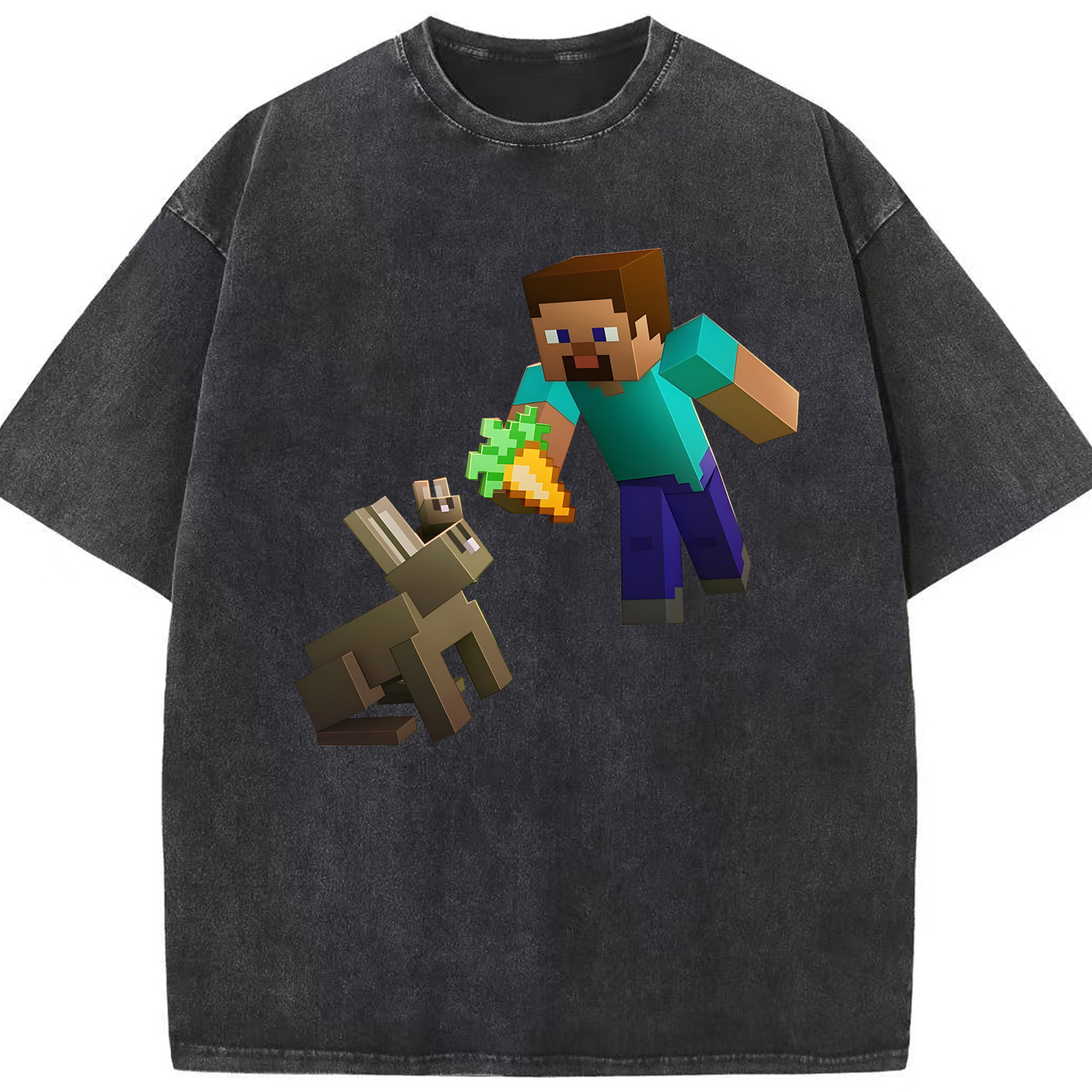 （画像用） マインクラフト ブロックの世界 Minecraft MC Block world 綿100% ヴィンテージ風 半袖Tシャツ（フロントプリント）
