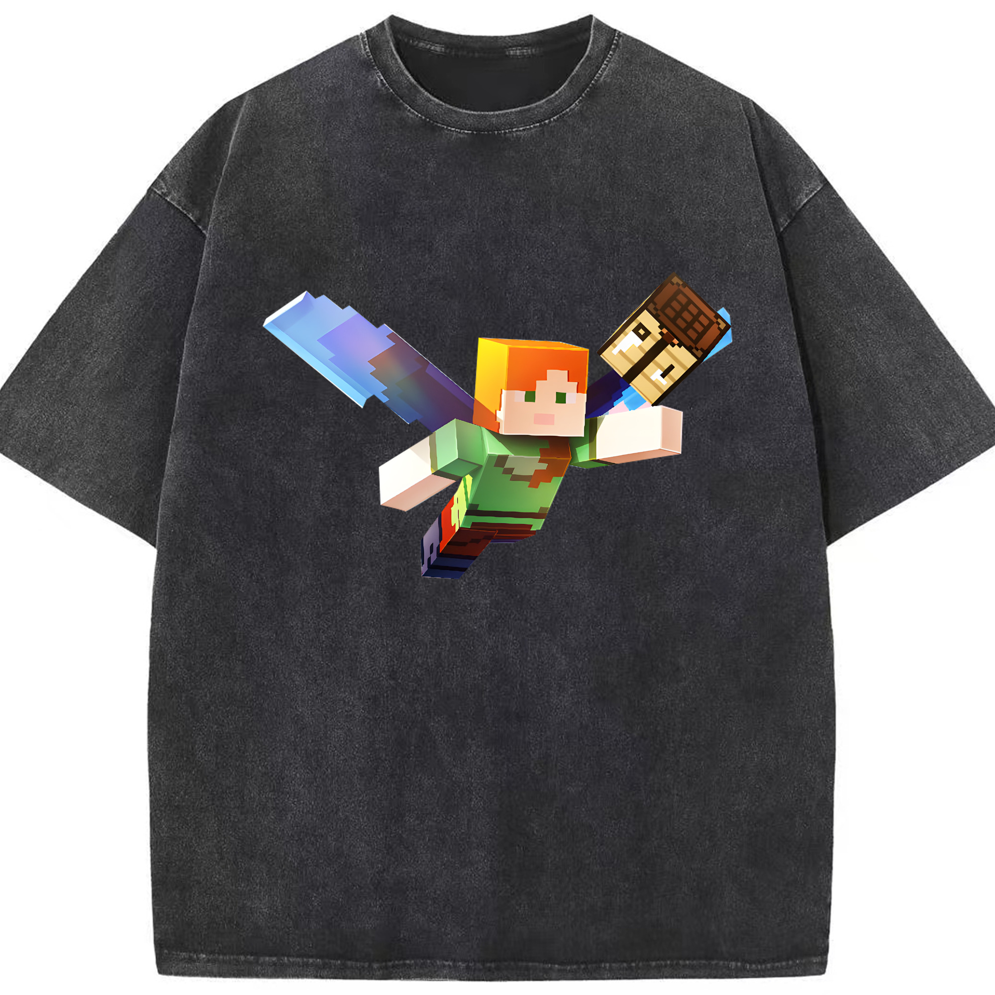 （画像用） マインクラフト ブロックの世界 Minecraft MC Block world 綿100% ヴィンテージ風 半袖Tシャツ（フロントプリント）