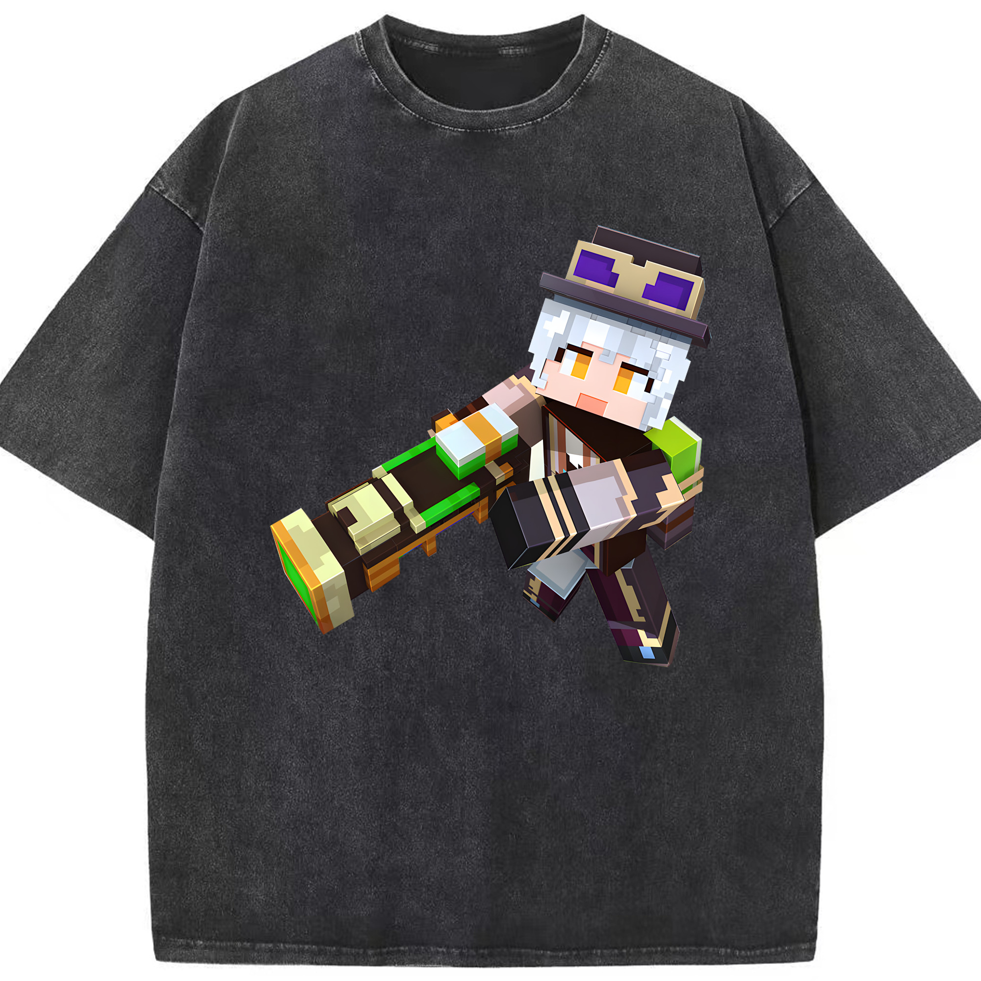 （画像用） マインクラフト ブロックの世界 Minecraft MC Block world 綿100% ヴィンテージ風 半袖Tシャツ（フロントプリント）