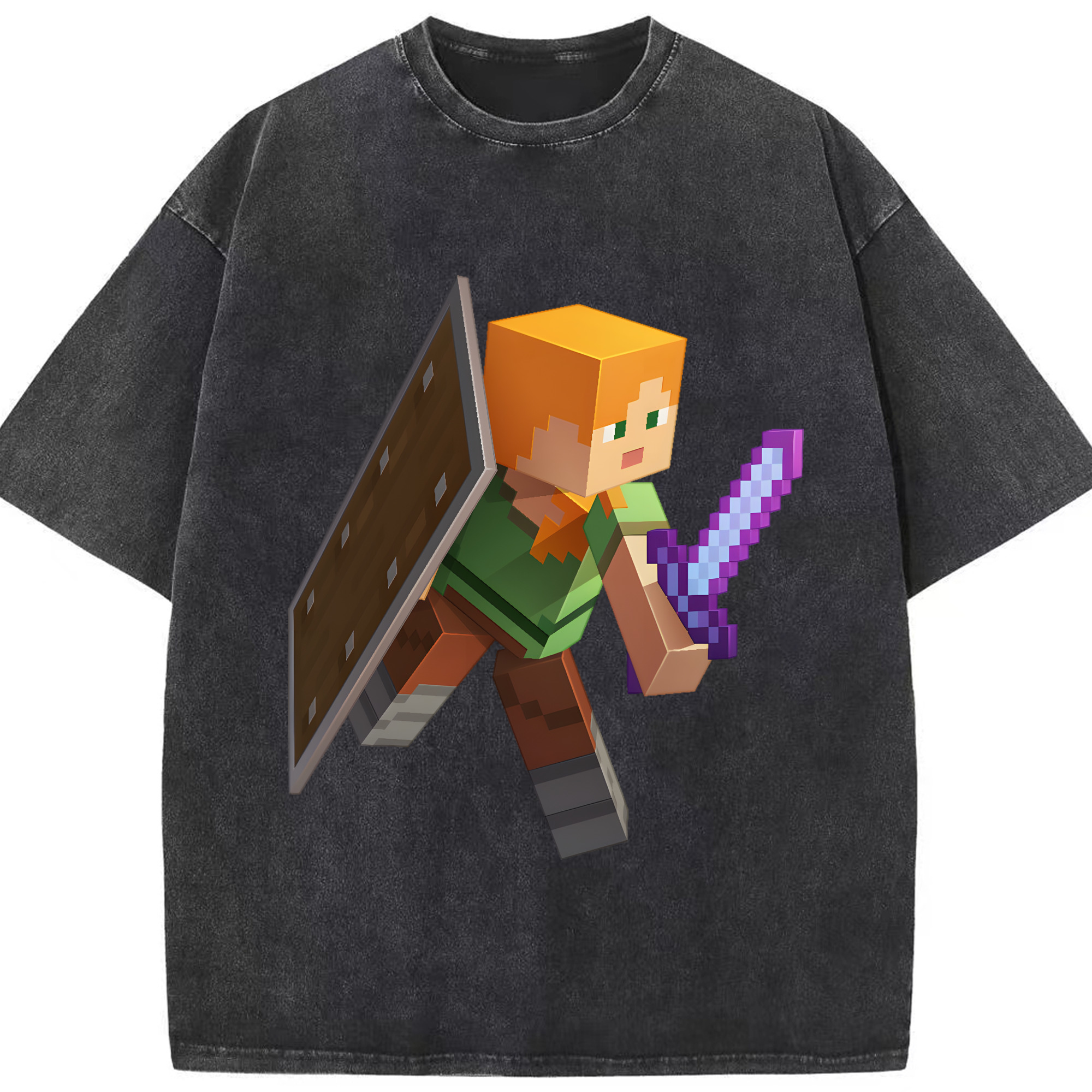 （画像用） マインクラフト ブロックの世界 Minecraft MC Block world 綿100% ヴィンテージ風 半袖Tシャツ（フロントプリント）