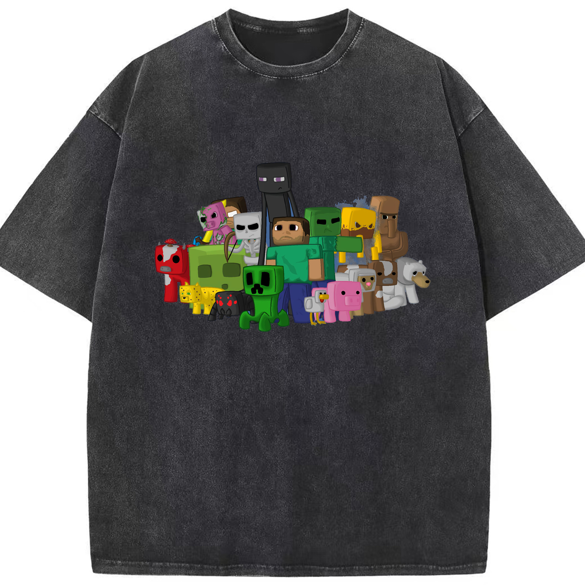 （画像用） マインクラフト ブロックの世界 Minecraft MC Block world 綿100% ヴィンテージ風 半袖Tシャツ（フロントプリント）