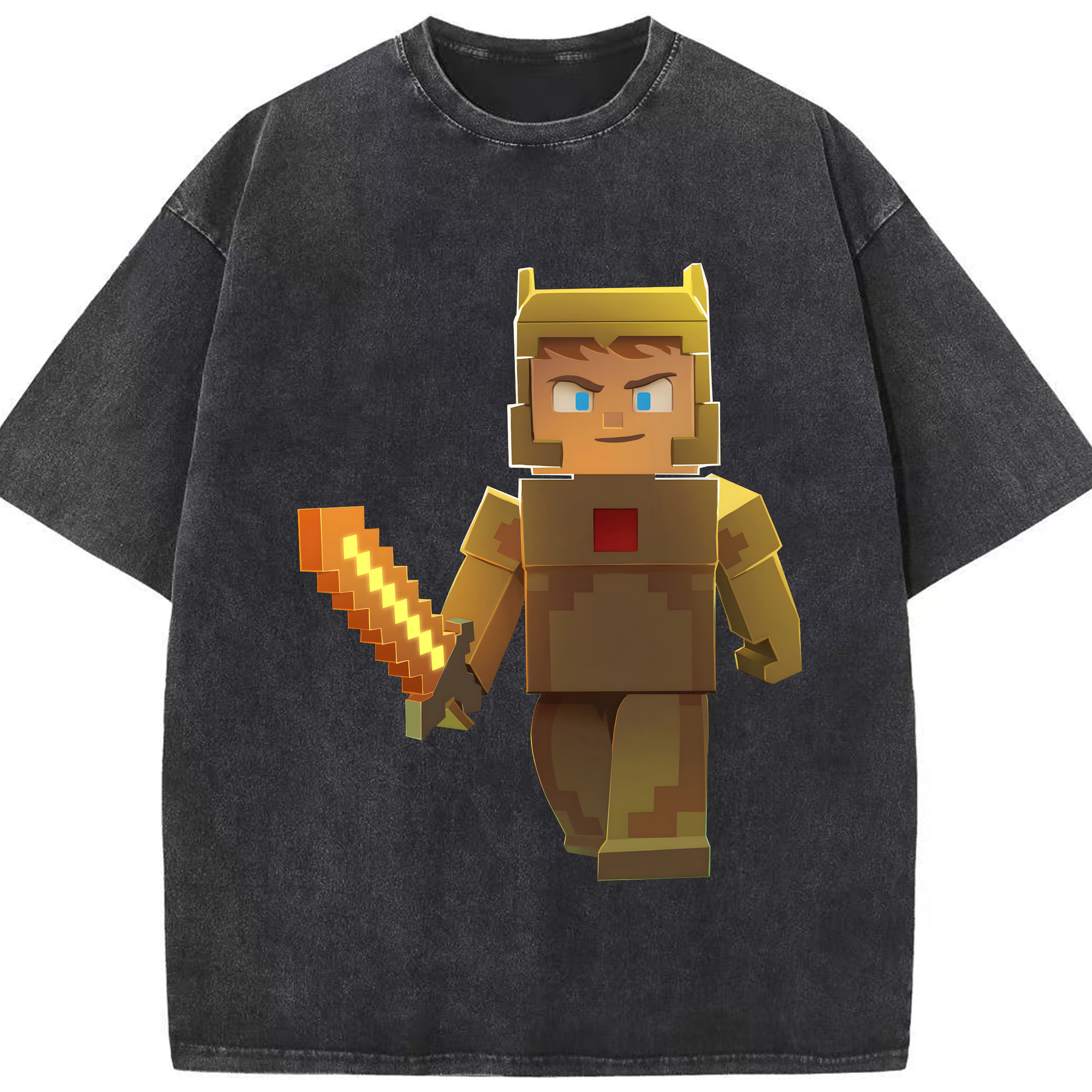 （画像用） マインクラフト ブロックの世界 Minecraft MC Block world 綿100% ヴィンテージ風 半袖Tシャツ（フロントプリント）