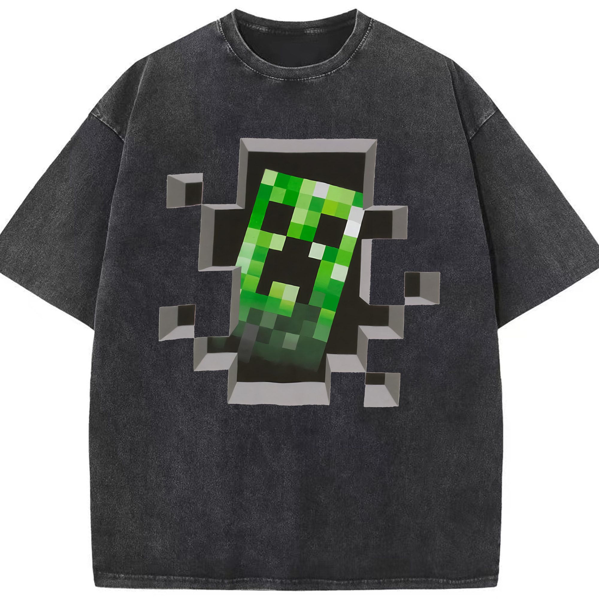 （画像用） マインクラフト ブロックの世界 Minecraft MC Block world 綿100% ヴィンテージ風 半袖Tシャツ（フロントプリント）