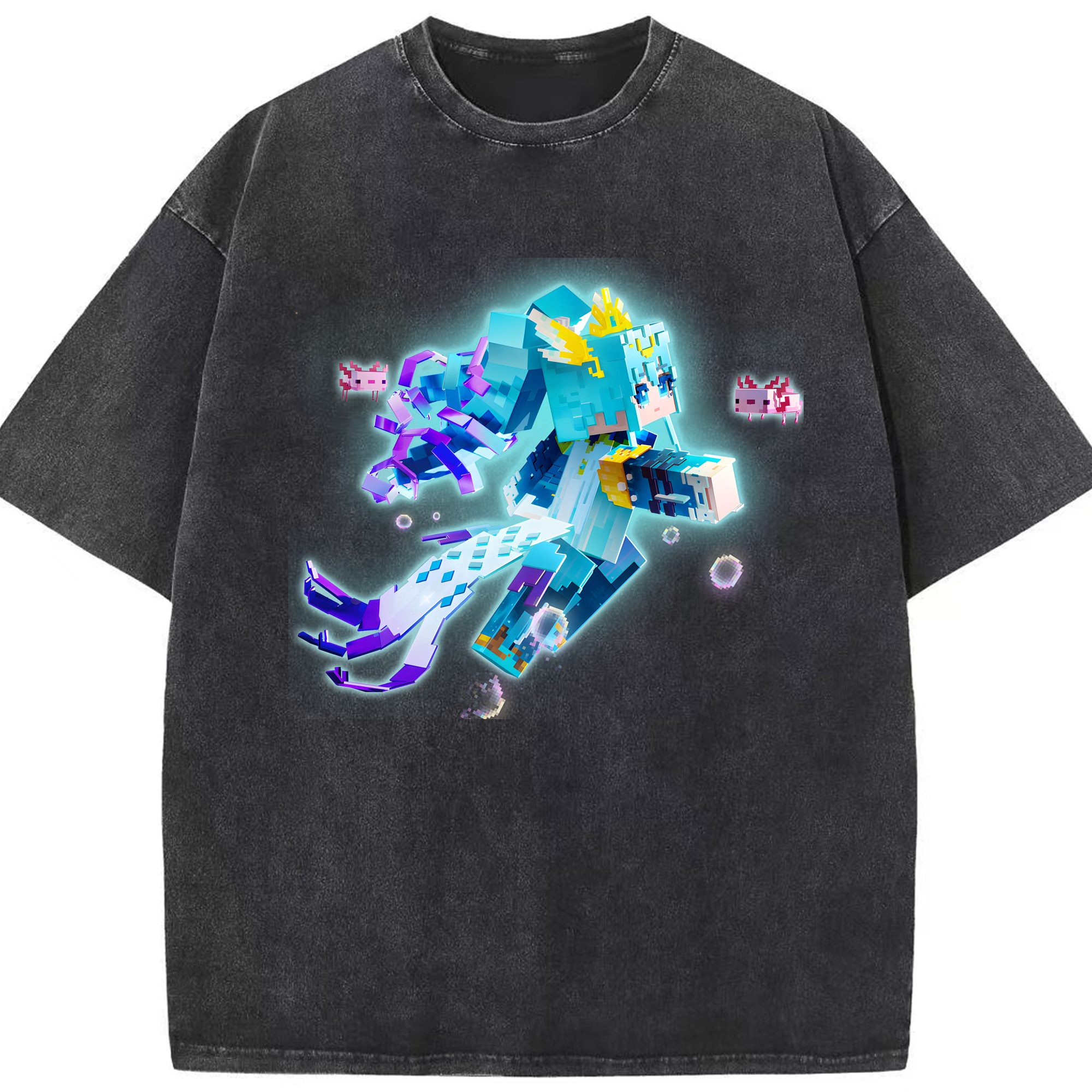 （画像用） マインクラフト ブロックの世界 Minecraft MC Block world 綿100% ヴィンテージ風 半袖Tシャツ（フロントプリント）