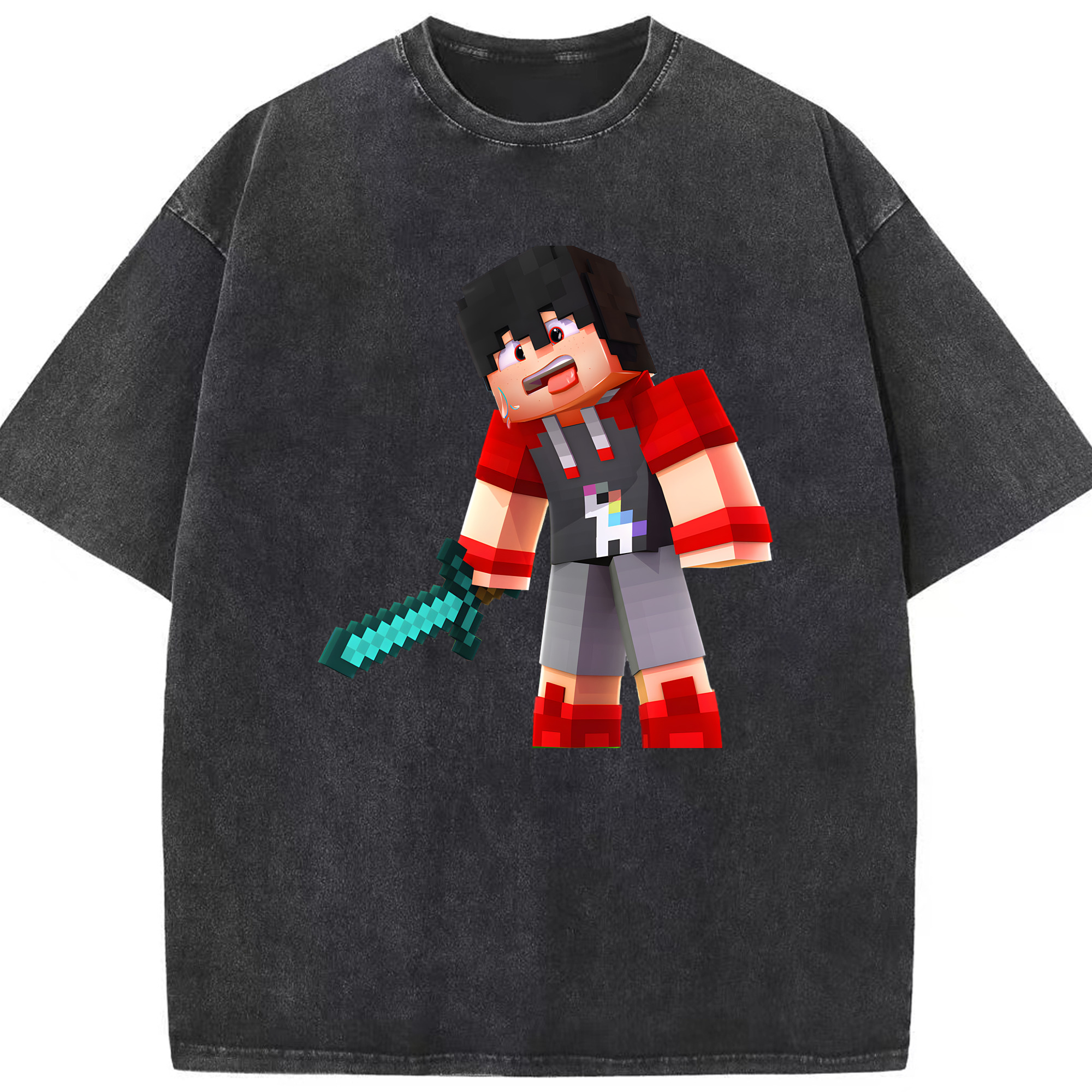 （画像用） マインクラフト ブロックの世界 Minecraft MC Block world 綿100% ヴィンテージ風 半袖Tシャツ（フロントプリント）