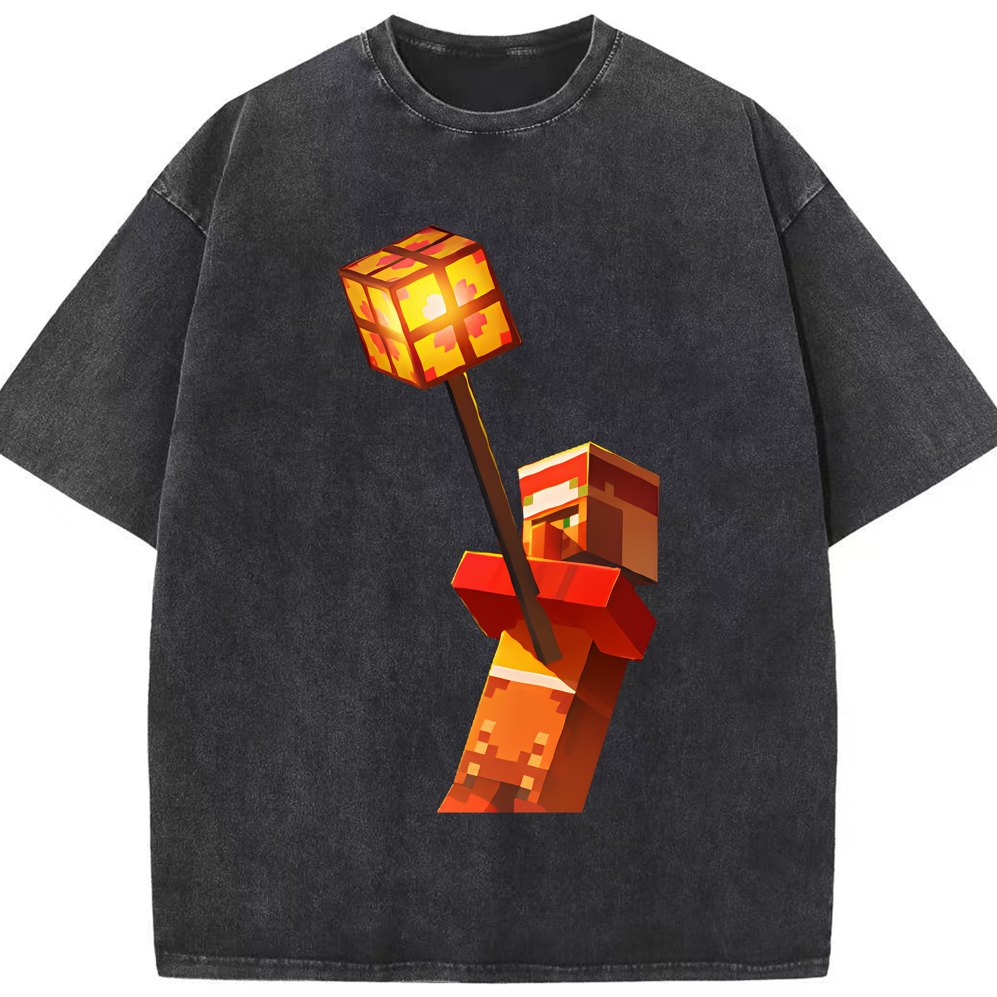 （画像用） マインクラフト ブロックの世界 Minecraft MC Block world 綿100% ヴィンテージ風 半袖Tシャツ（フロントプリント）