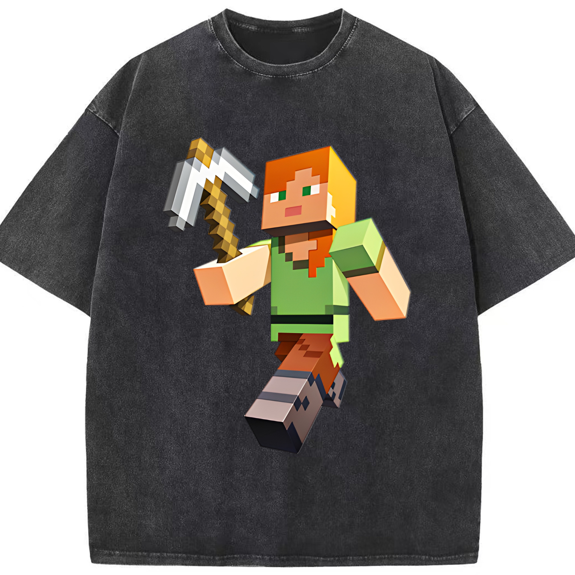 （画像用） マインクラフト ブロックの世界 Minecraft MC Block world 綿100% ヴィンテージ風 半袖Tシャツ（フロントプリント）