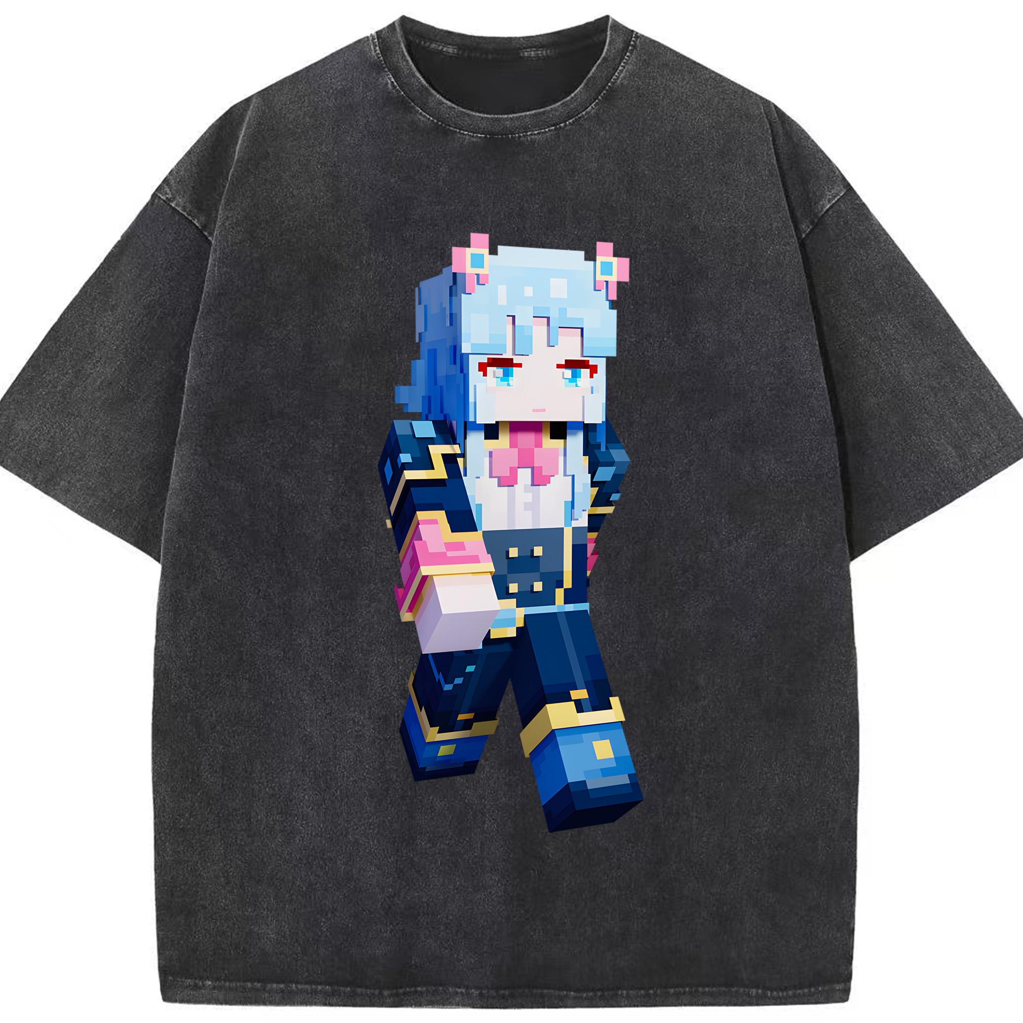 （画像用） マインクラフト ブロックの世界 Minecraft MC Block world 綿100% ヴィンテージ風 半袖Tシャツ（フロントプリント）