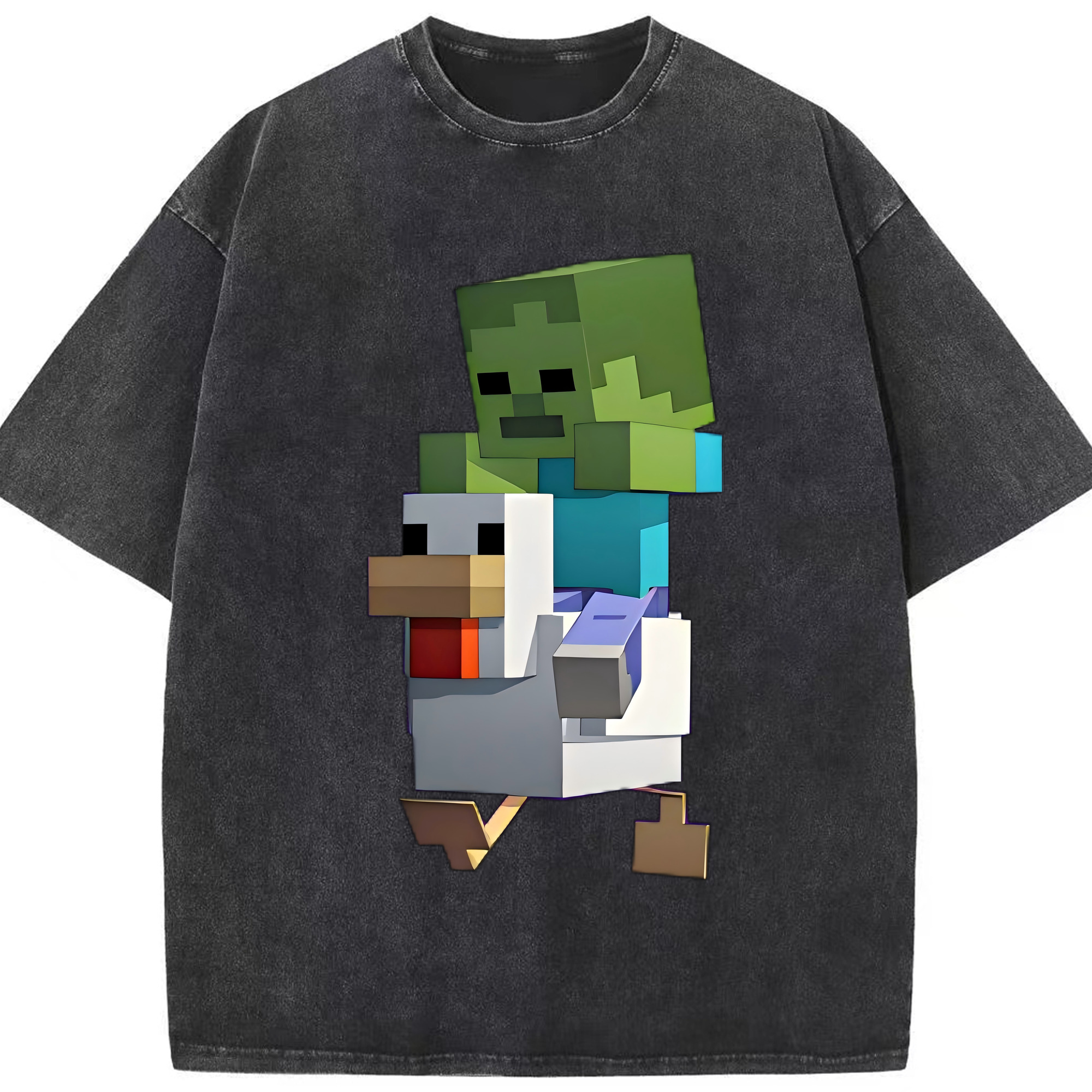 （画像用） マインクラフト ブロックの世界 Minecraft MC Block world 綿100% ヴィンテージ風 半袖Tシャツ（フロントプリント）
