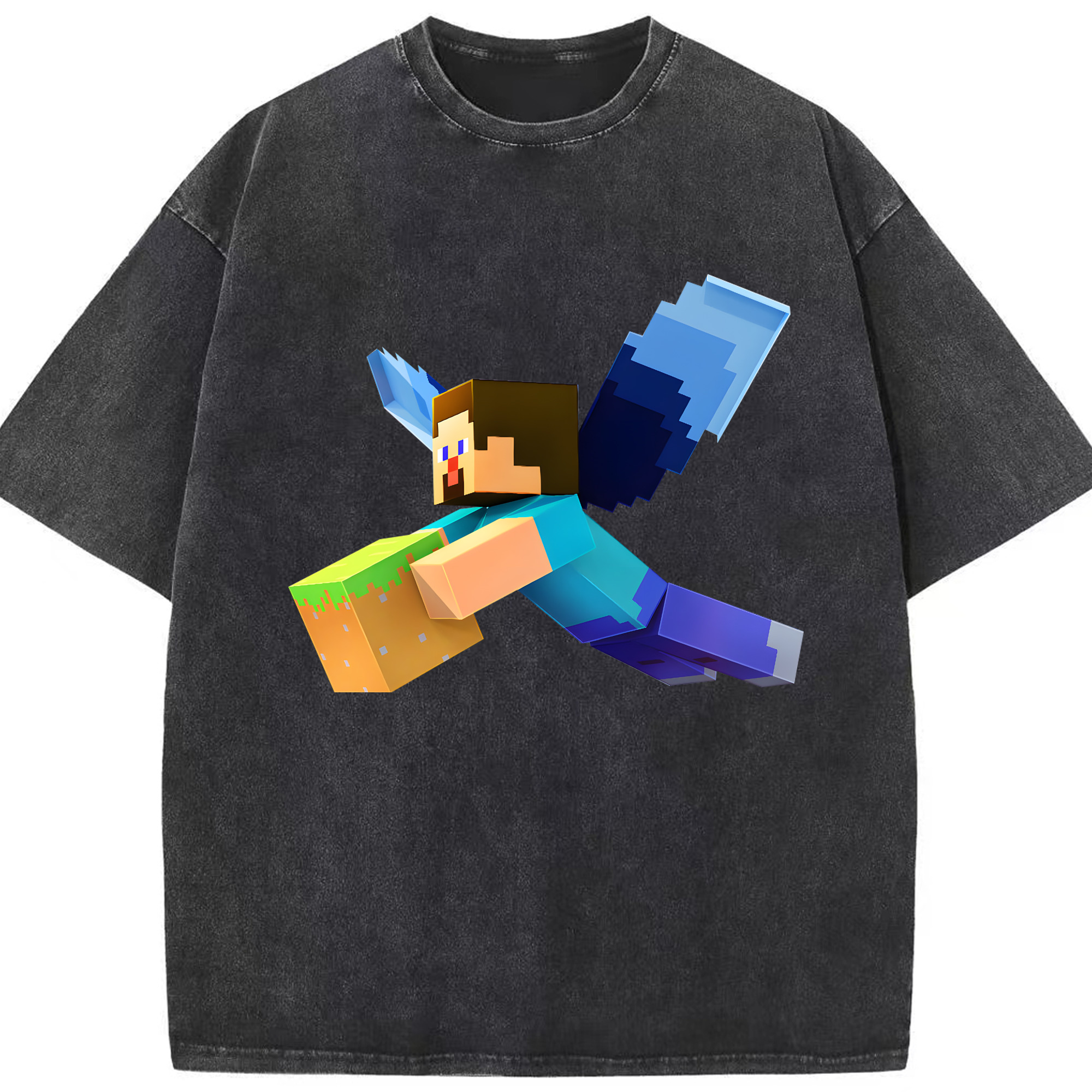 （画像用） マインクラフト ブロックの世界 Minecraft MC Block world 綿100% ヴィンテージ風 半袖Tシャツ（フロントプリント）