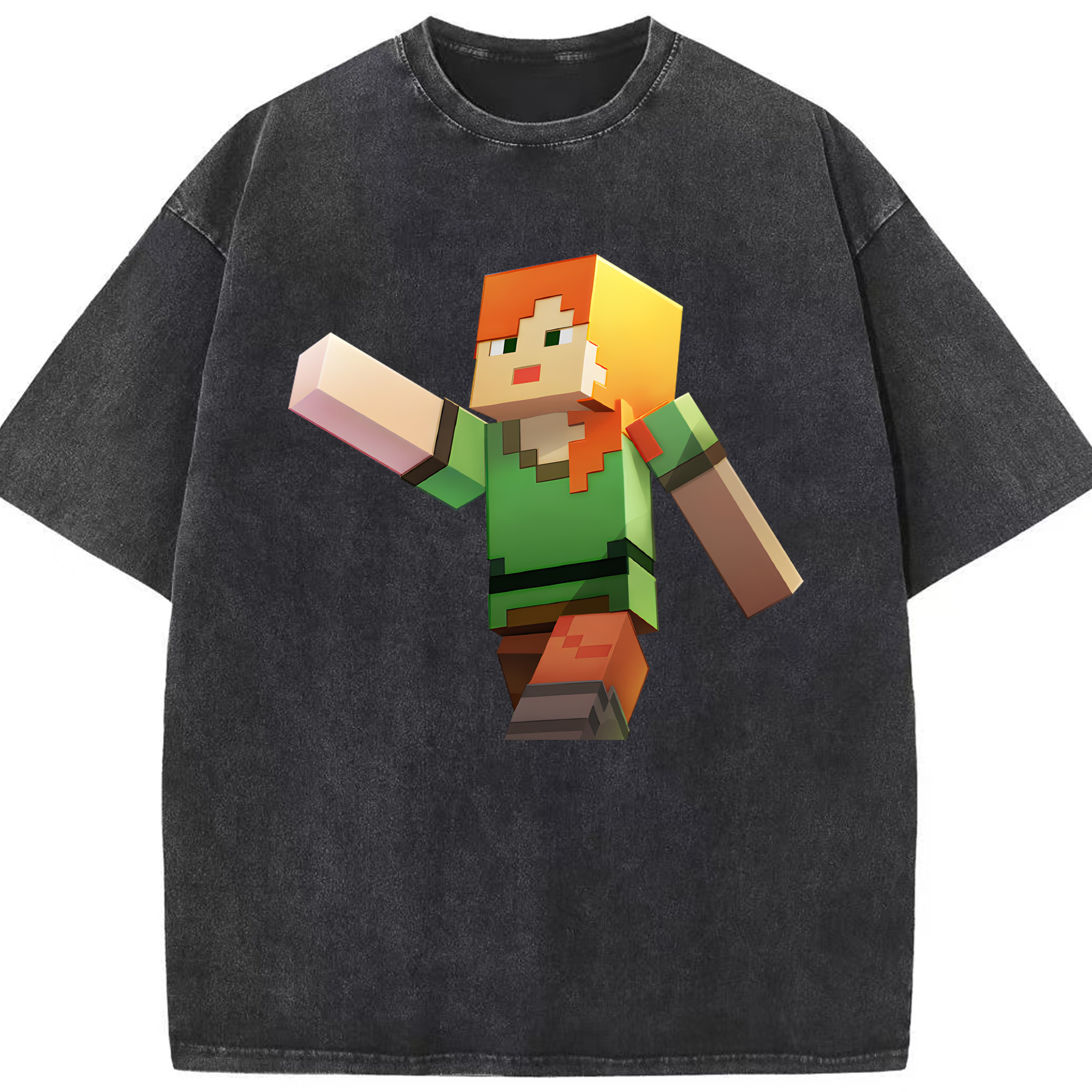 （画像用） マインクラフト ブロックの世界 Minecraft MC Block world 綿100% ヴィンテージ風 半袖Tシャツ（フロントプリント）