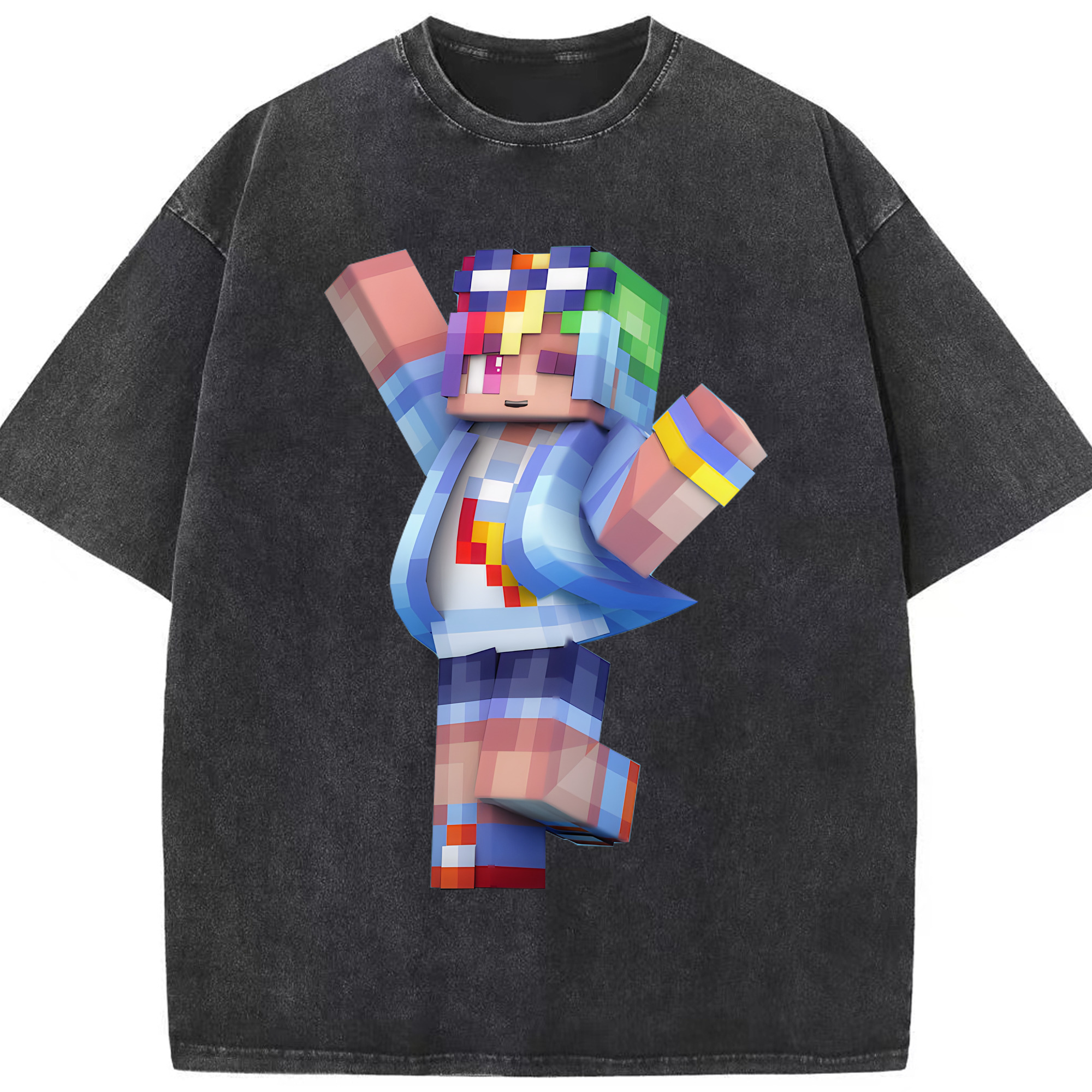 （画像用） マインクラフト ブロックの世界 Minecraft MC Block world 綿100% ヴィンテージ風 半袖Tシャツ（フロントプリント）