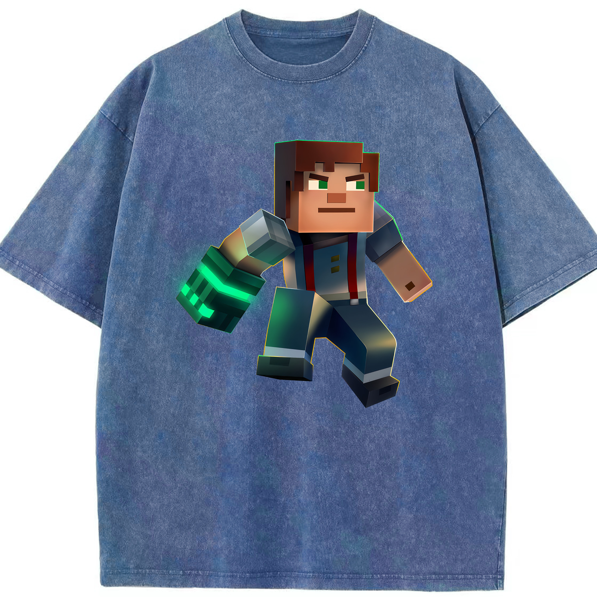 （画像用） マインクラフト ブロックの世界 Minecraft MC Block world 綿100% ヴィンテージ風 半袖Tシャツ（フロントプリント）