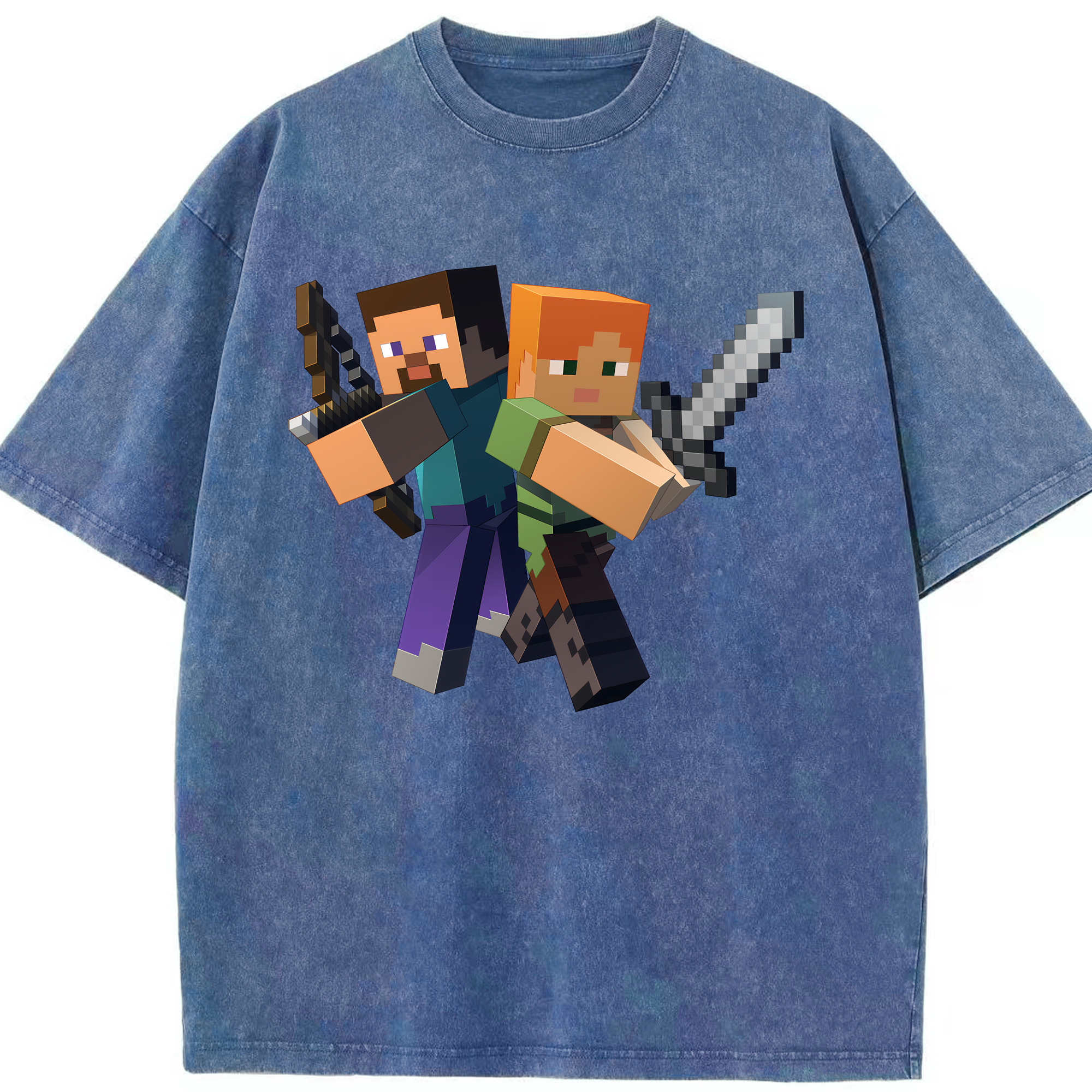 （画像用） マインクラフト ブロックの世界 Minecraft MC Block world 綿100% ヴィンテージ風 半袖Tシャツ（フロントプリント）