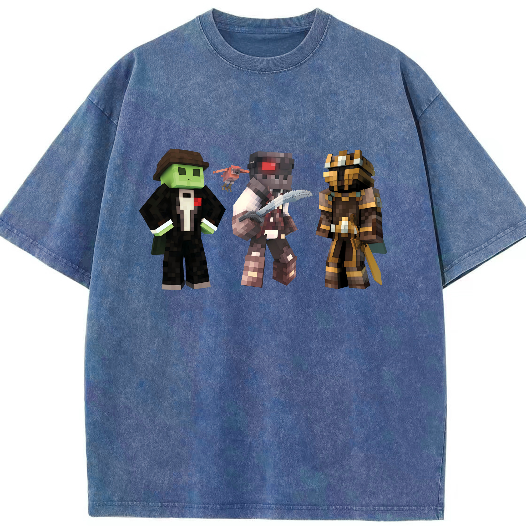 （画像用） マインクラフト ブロックの世界 Minecraft MC Block world 綿100% ヴィンテージ風 半袖Tシャツ（フロントプリント）