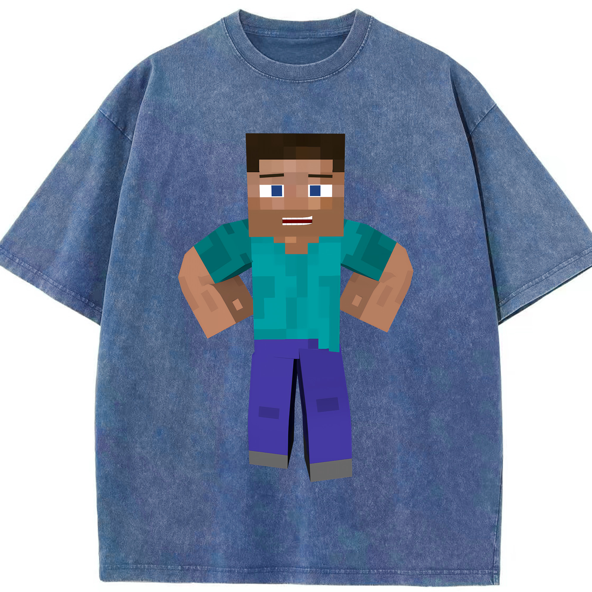 （画像用） マインクラフト ブロックの世界 Minecraft MC Block world 綿100% ヴィンテージ風 半袖Tシャツ（フロントプリント）