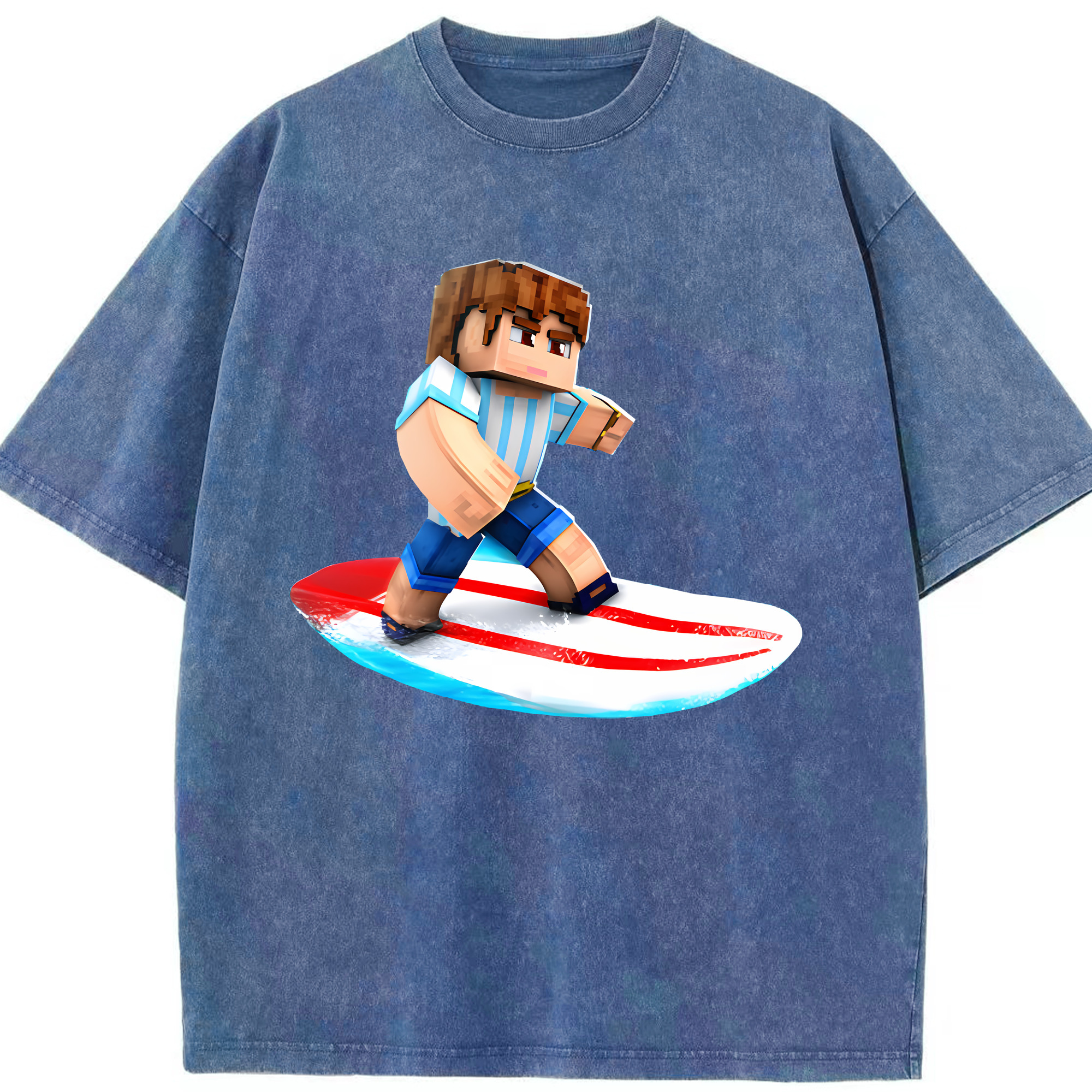 （画像用） マインクラフト ブロックの世界 Minecraft MC Block world 綿100% ヴィンテージ風 半袖Tシャツ（フロントプリント）