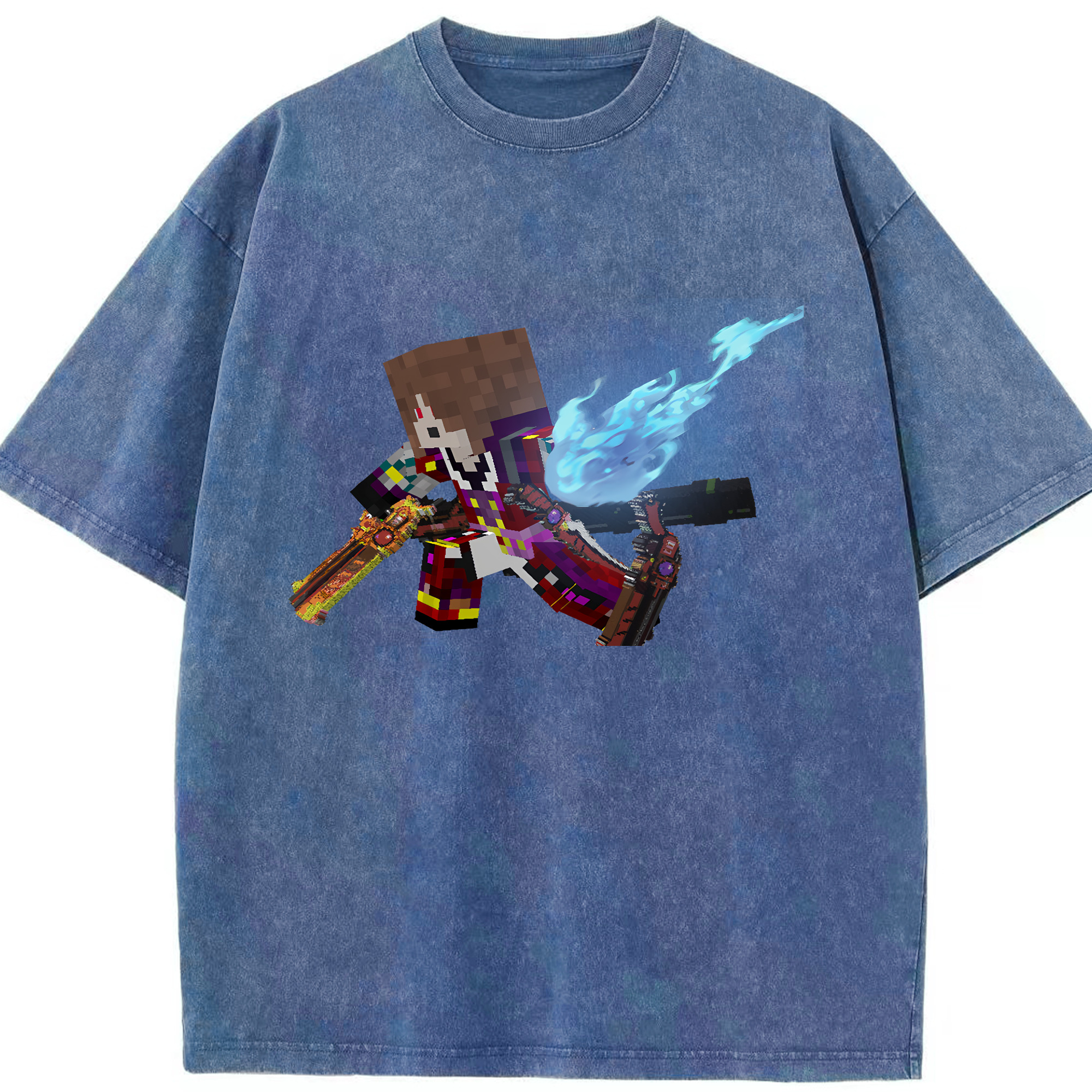 （画像用） マインクラフト ブロックの世界 Minecraft MC Block world 綿100% ヴィンテージ風 半袖Tシャツ（フロントプリント）