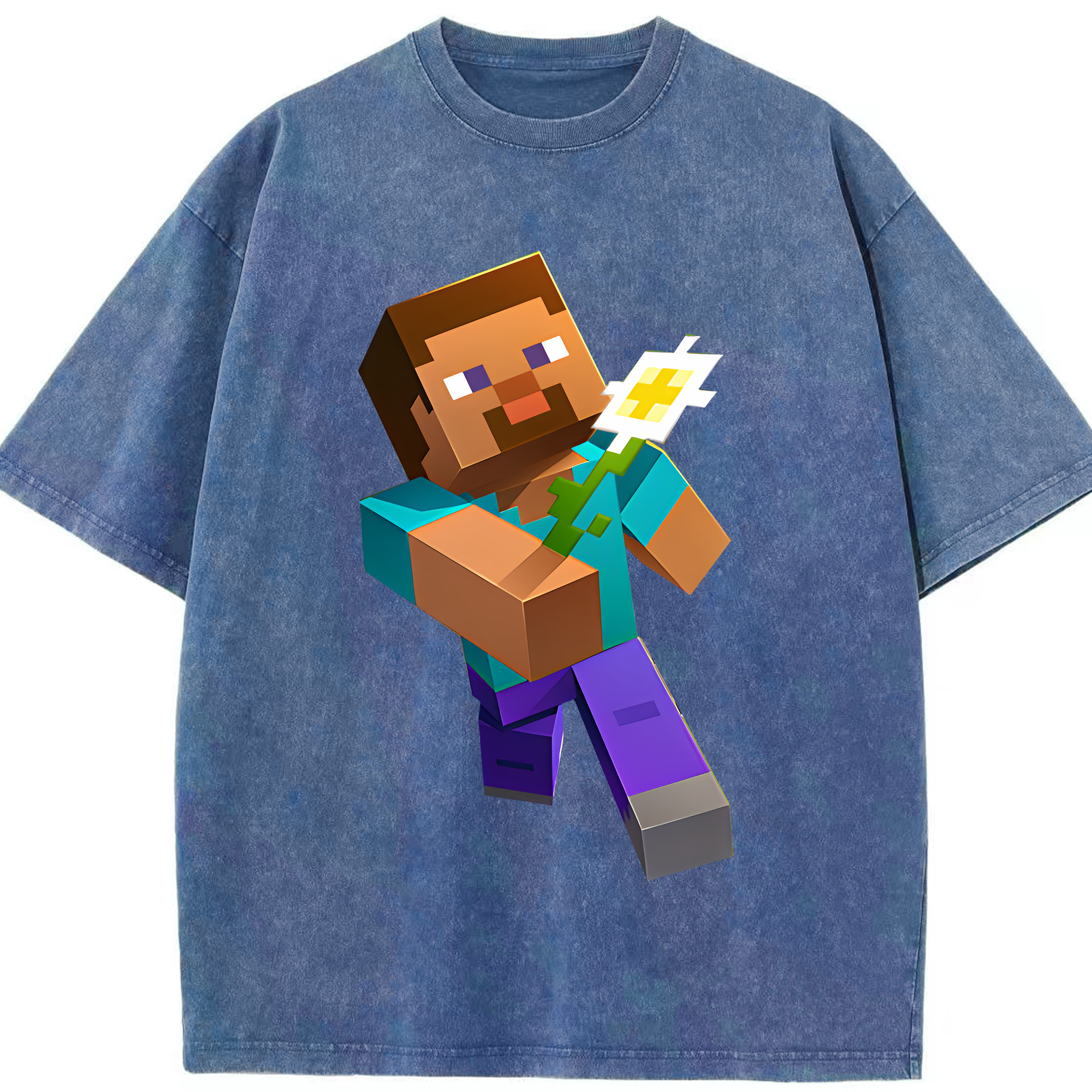 （画像用） マインクラフト ブロックの世界 Minecraft MC Block world 綿100% ヴィンテージ風 半袖Tシャツ（フロントプリント）