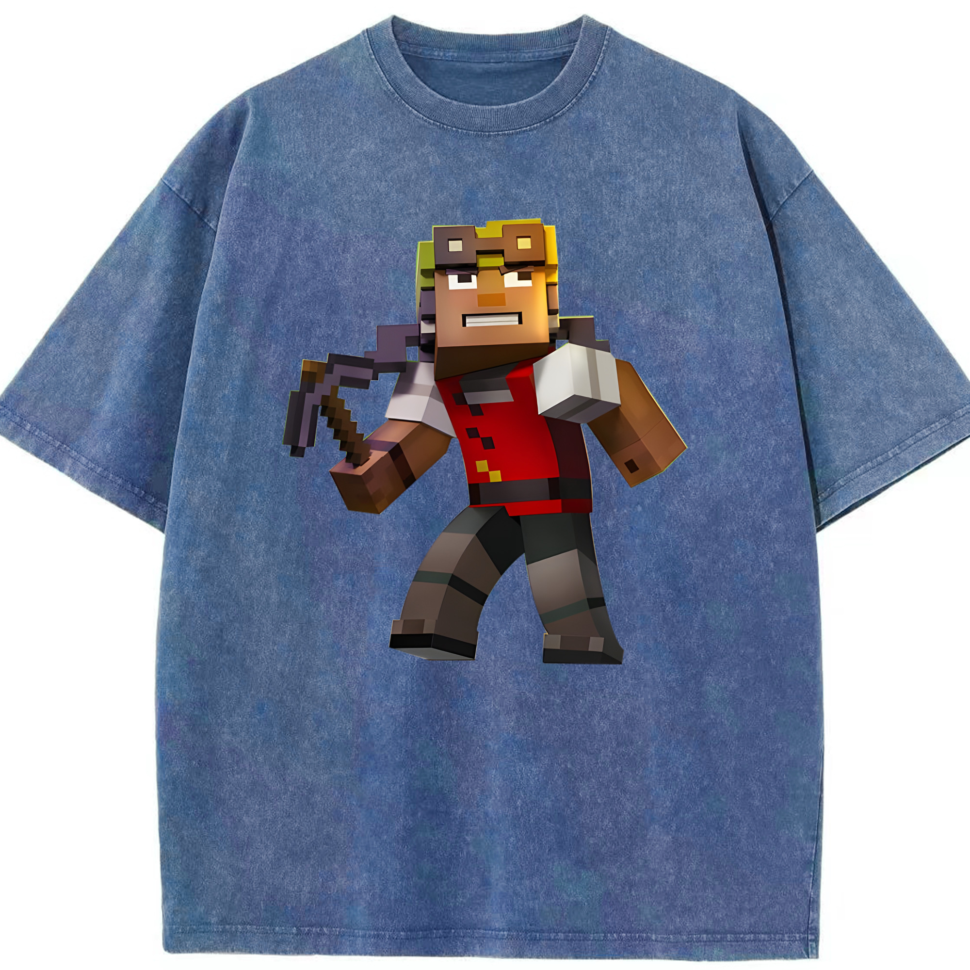 （画像用） マインクラフト ブロックの世界 Minecraft MC Block world 綿100% ヴィンテージ風 半袖Tシャツ（フロントプリント）