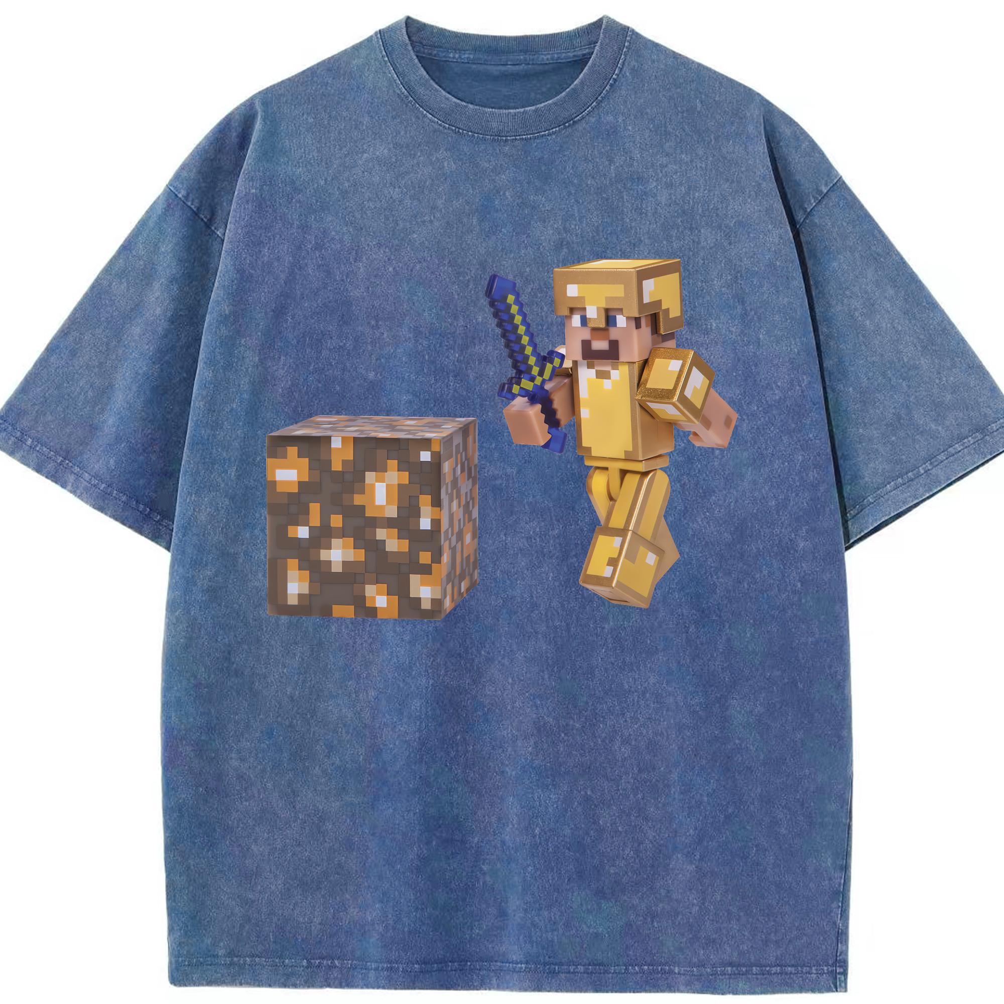 （画像用） マインクラフト ブロックの世界 Minecraft MC Block world 綿100% ヴィンテージ風 半袖Tシャツ（フロントプリント）