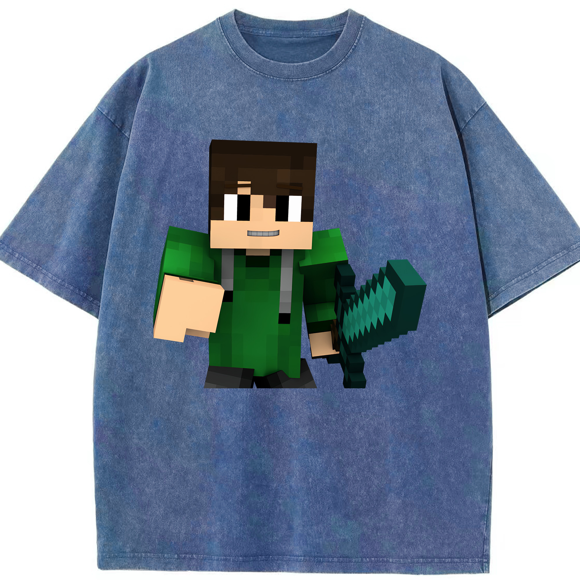 （画像用） マインクラフト ブロックの世界 Minecraft MC Block world 綿100% ヴィンテージ風 半袖Tシャツ（フロントプリント）