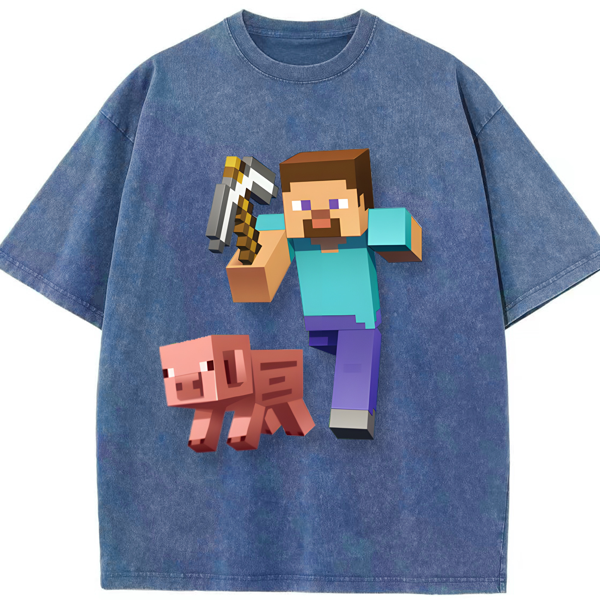 （画像用） マインクラフト ブロックの世界 Minecraft MC Block world 綿100% ヴィンテージ風 半袖Tシャツ（フロントプリント）
