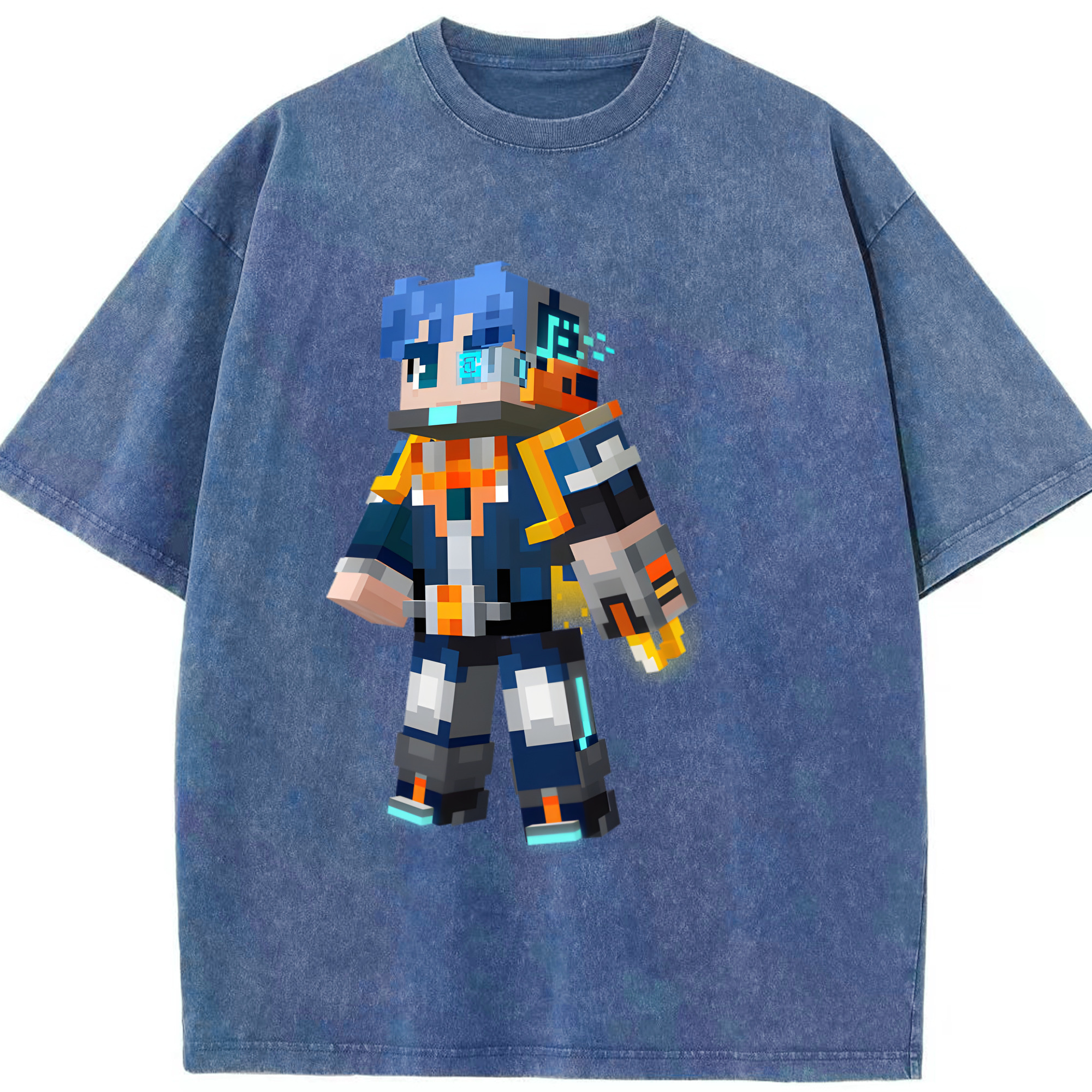 （画像用） マインクラフト ブロックの世界 Minecraft MC Block world 綿100% ヴィンテージ風 半袖Tシャツ（フロントプリント）