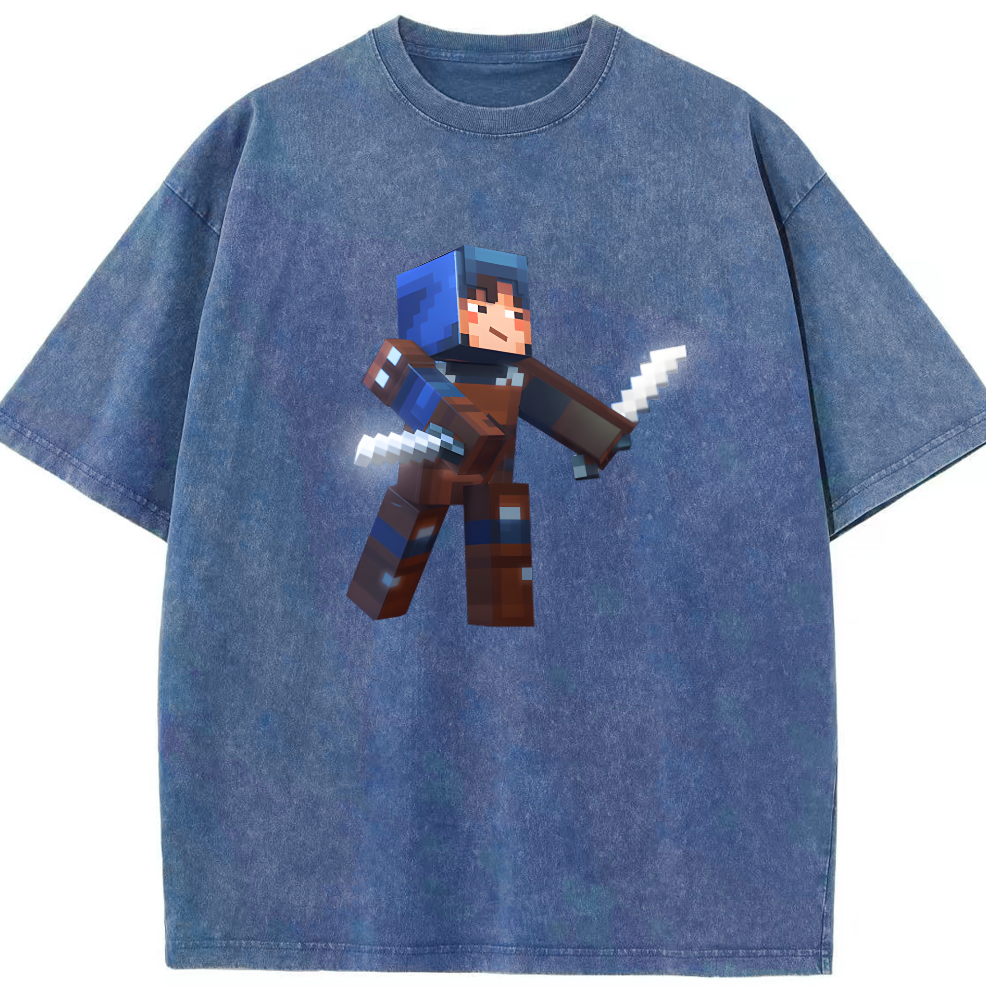 （画像用） マインクラフト ブロックの世界 Minecraft MC Block world 綿100% ヴィンテージ風 半袖Tシャツ（フロントプリント）